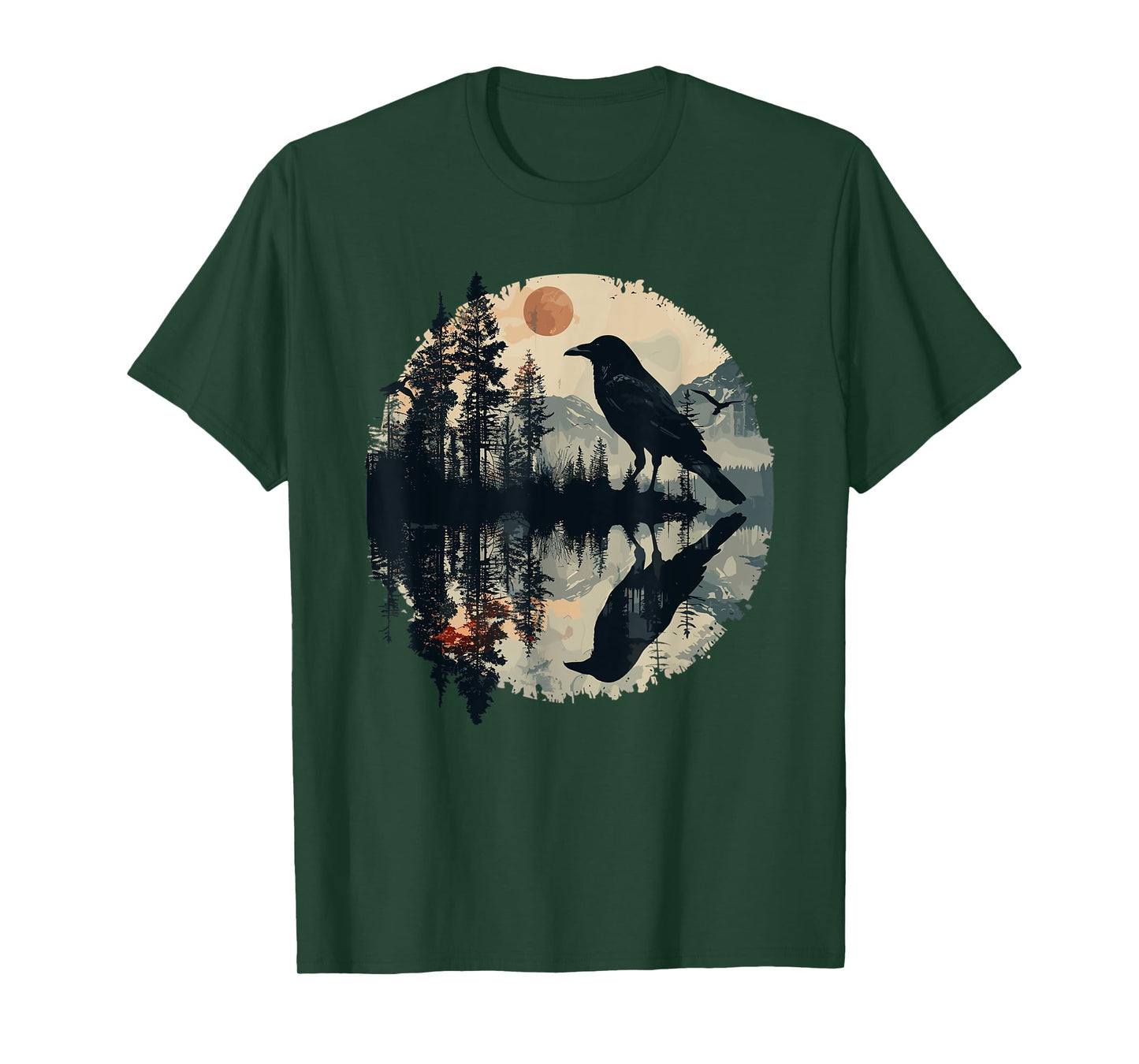 Black Raven Reflection Crow Nature Art T-Shirt
