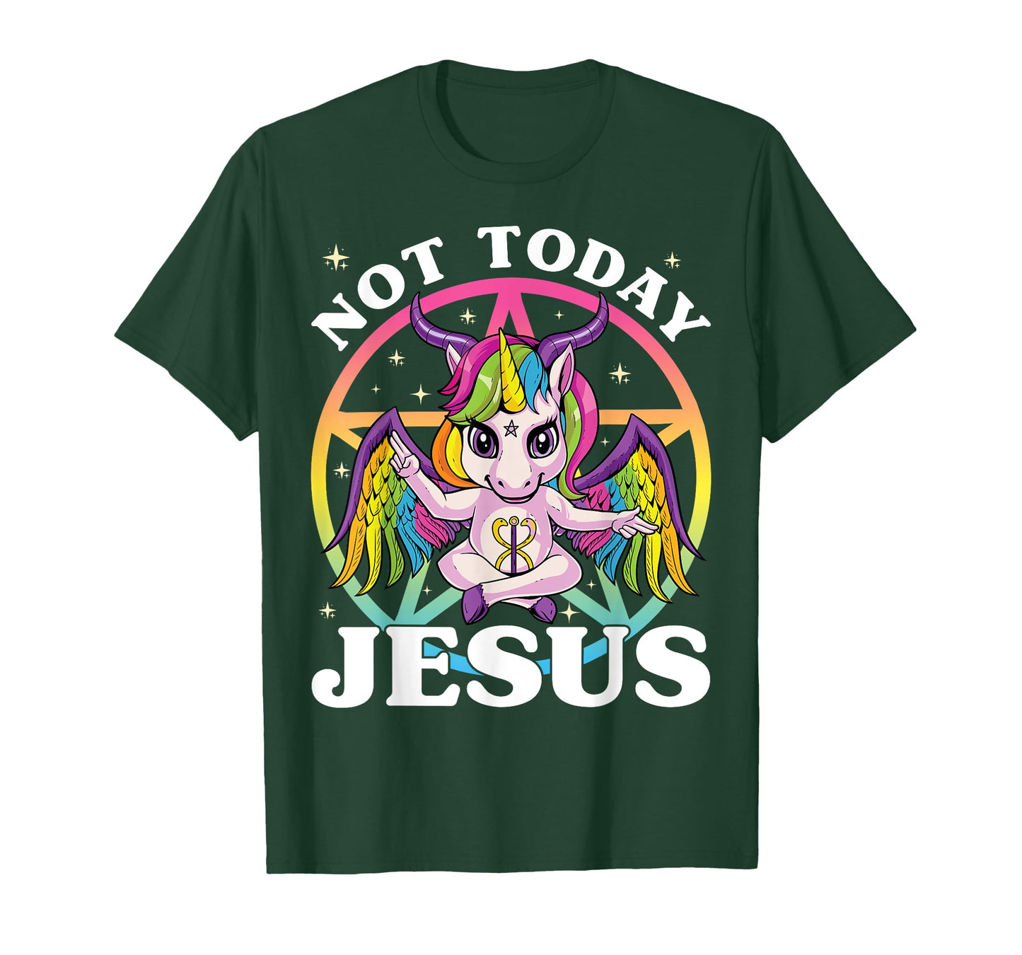 Satanic Unicorn Not Today Jesus Satan Unicorn Baphomet Sigil T-Shirt