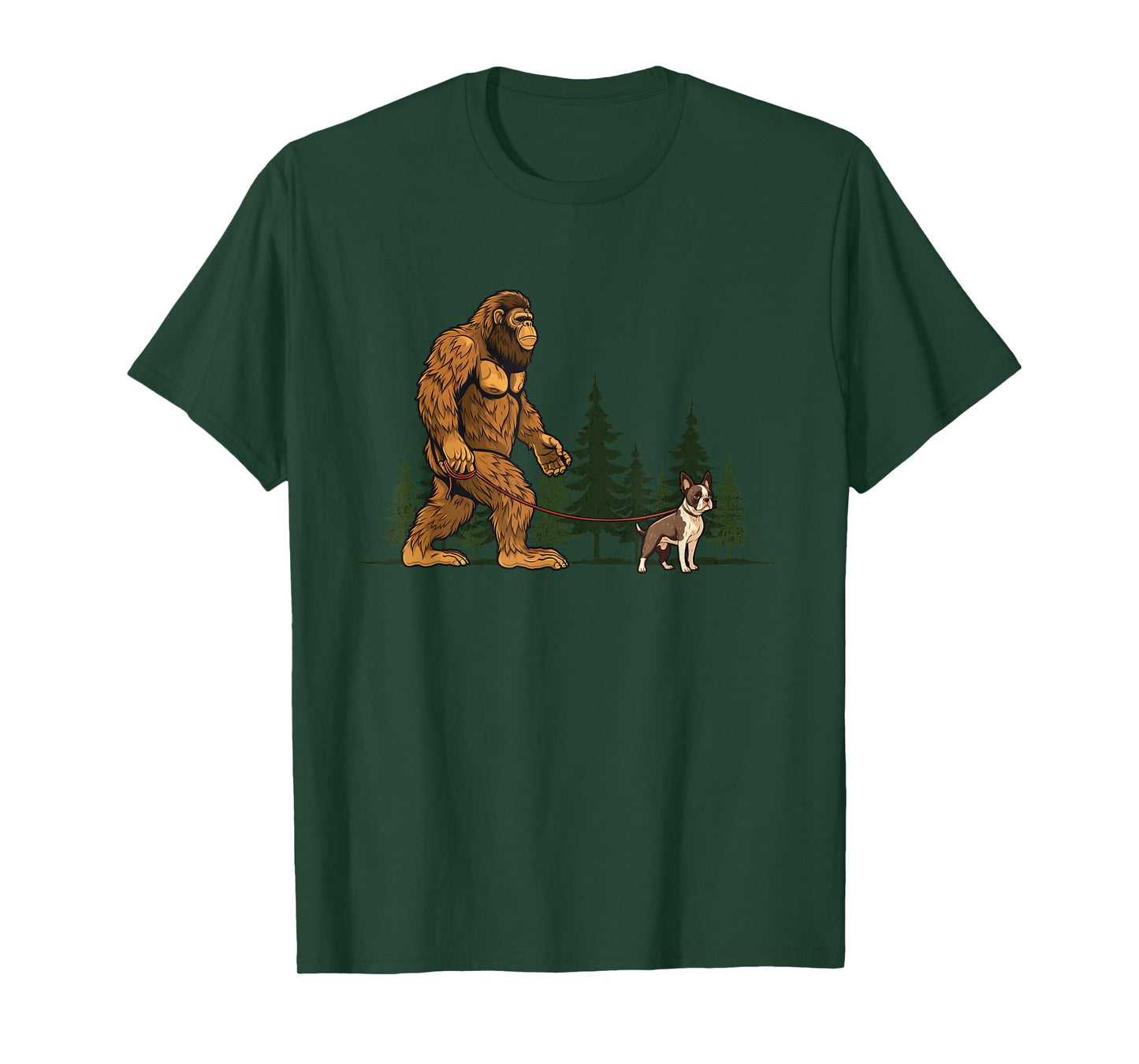 Funny Boston Terrier Bigfoot Dog Walking Dog Mom Dad Kids T-Shirt