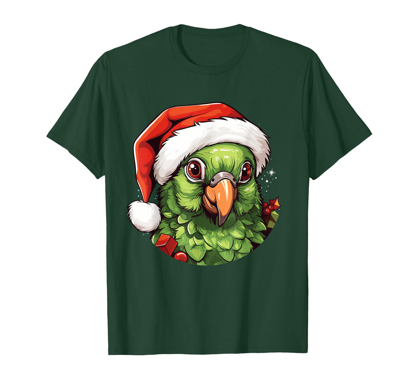 Funny Green Cheek Conure Santa Hat Christmas Parrot Bird T-Shirt