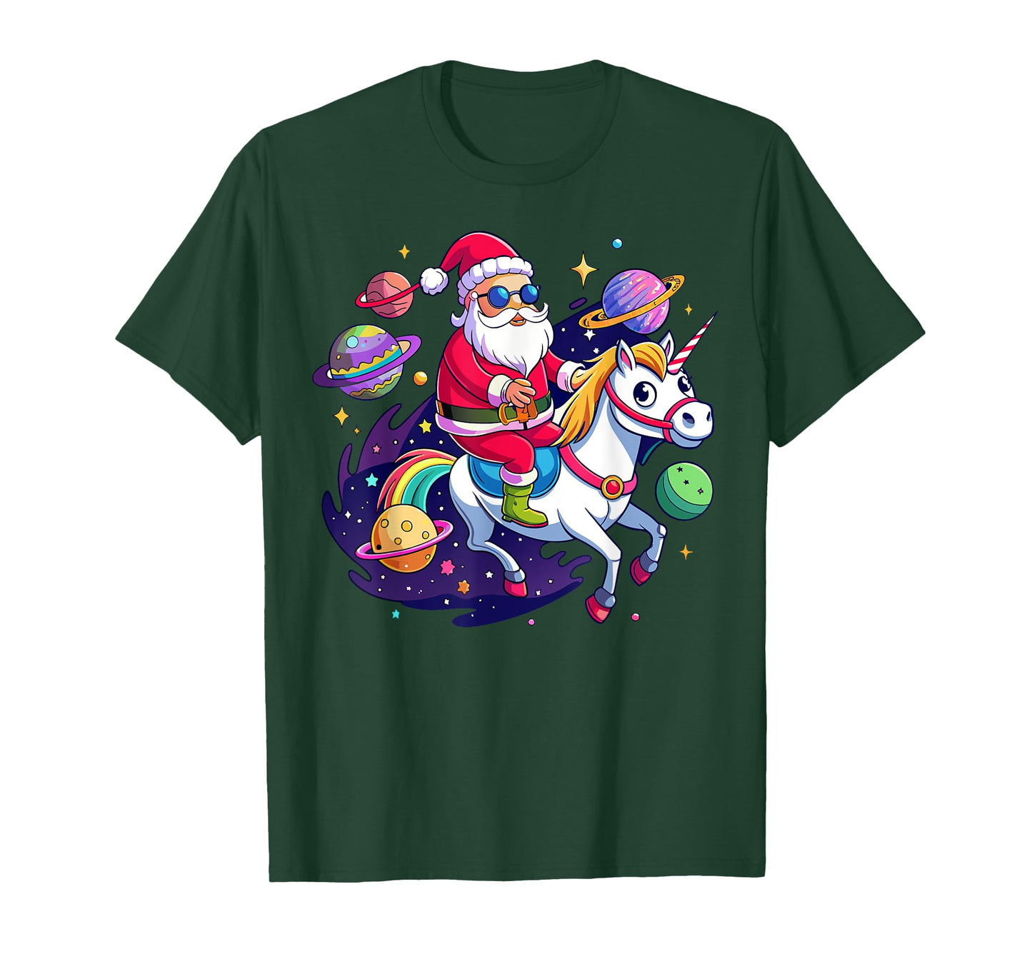 Christmas Santa Riding Unicorn Cute Xmas Holiday Girls Women T-Shirt