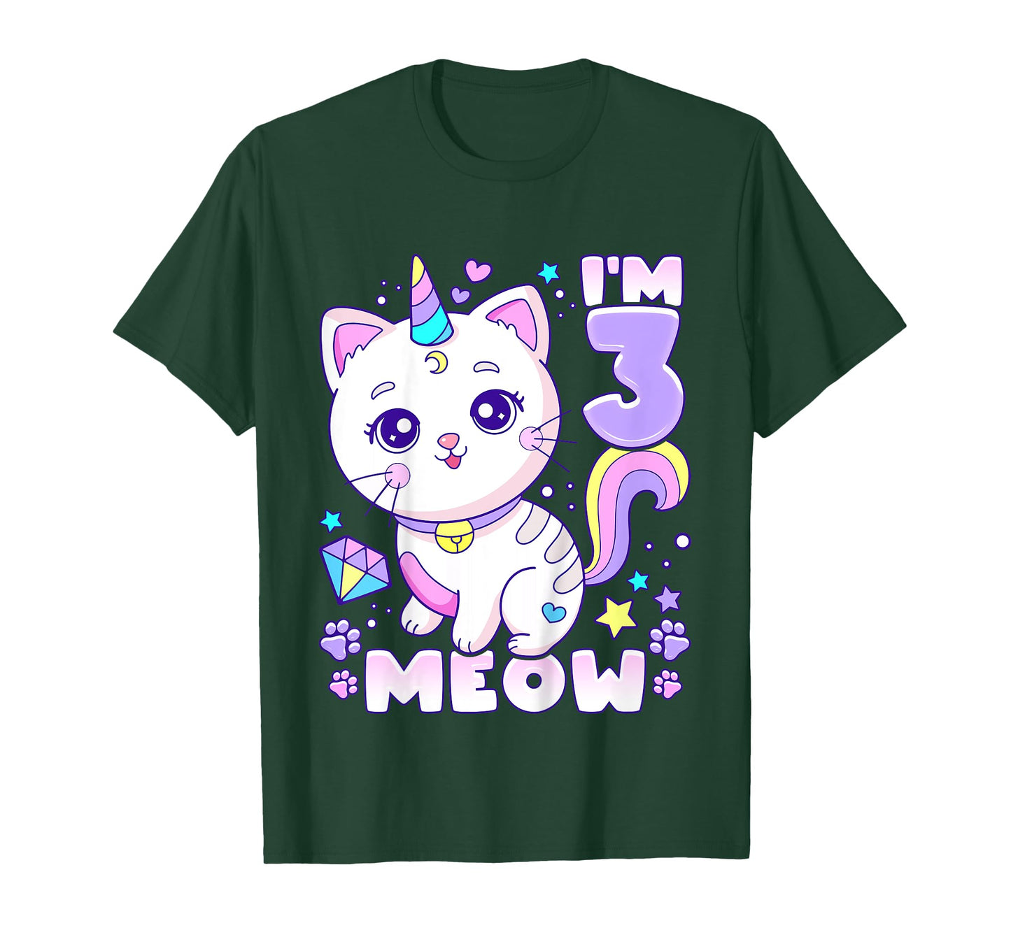 Birthday girl 3 years old, cat, unicorn, 3rd birthday T-Shirt
