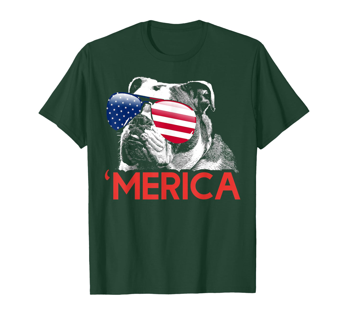 Merica Bulldog American Flag 4th of July T-Shirt