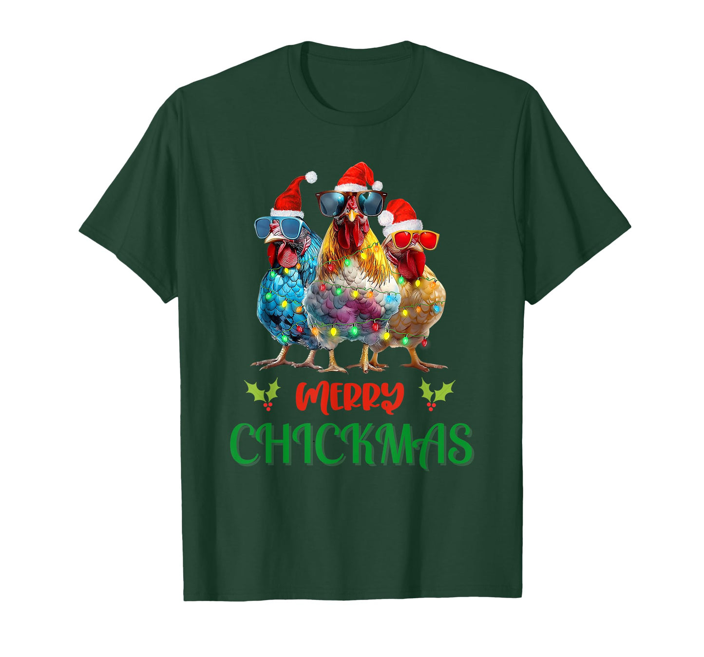 Merry Chickmas Ornament Lights Chicken Farmer Christmas T-Shirt