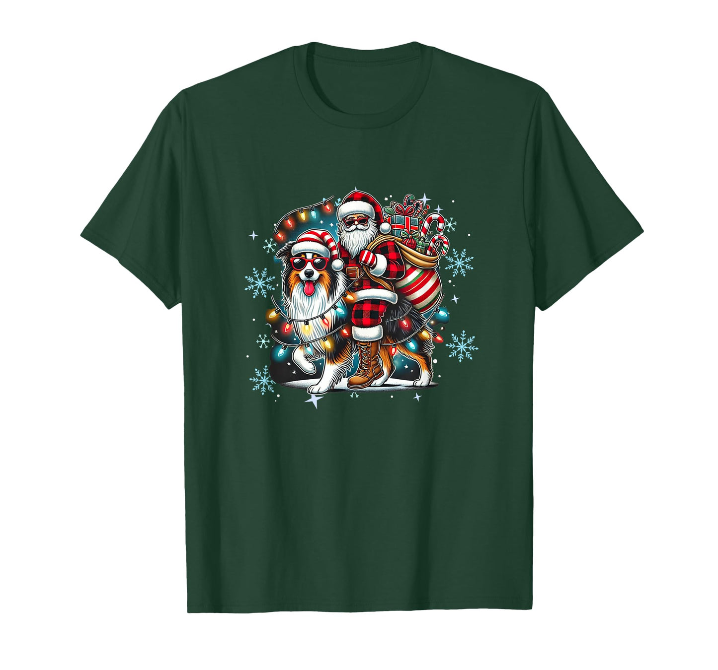 Australian Shepherd Christmas Santa Hat Xmas Aussie Lover T-Shirt