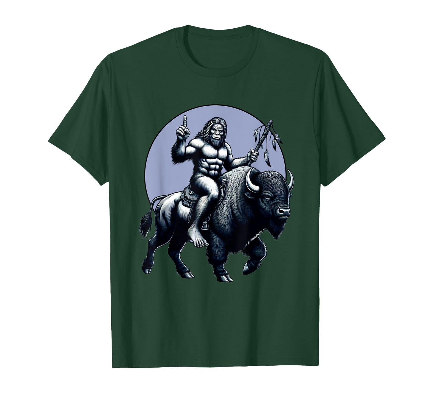 Bigfoot Riding Buffalo With Moon Bigfoot Buffalo Lovers T-Shirt