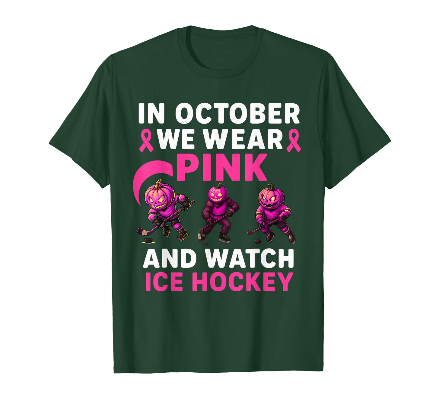 in October We Wear Pink Mythical Ice Hockey Creatures T-Shirt