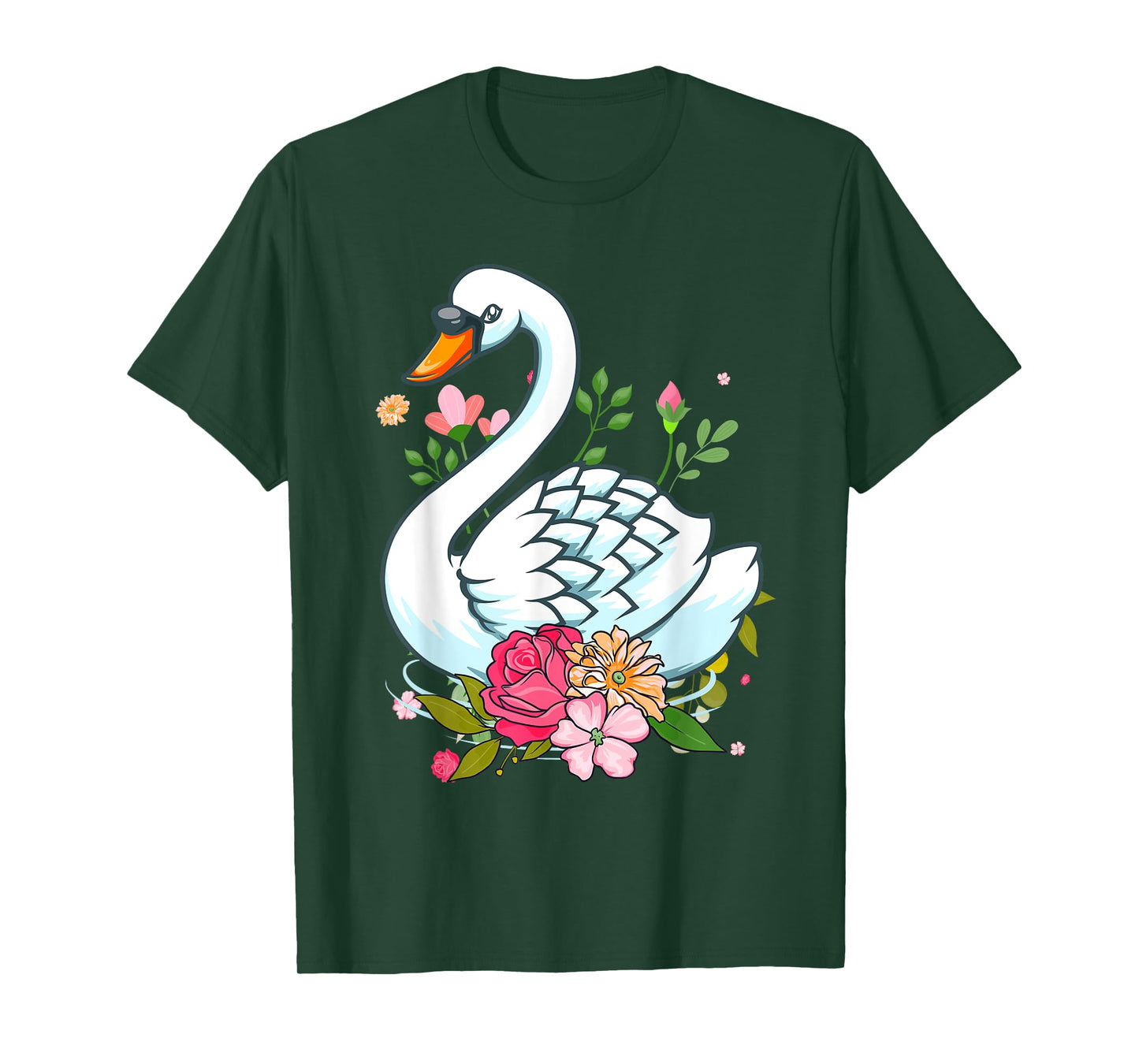 Cool Swan For Women Girls Swans Floral Waterfowl Bird Flower T-Shirt