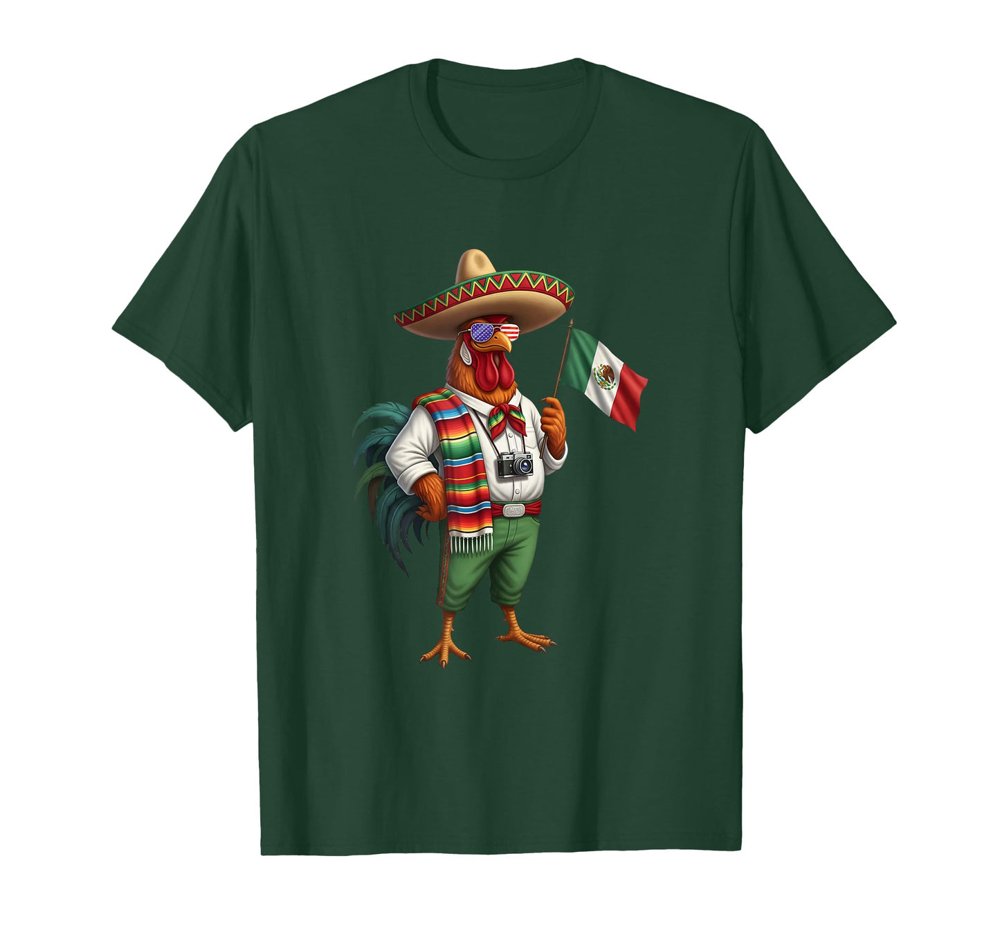Mexican Rooster Chicken Mexico Flag American Sunglasses T-Shirt