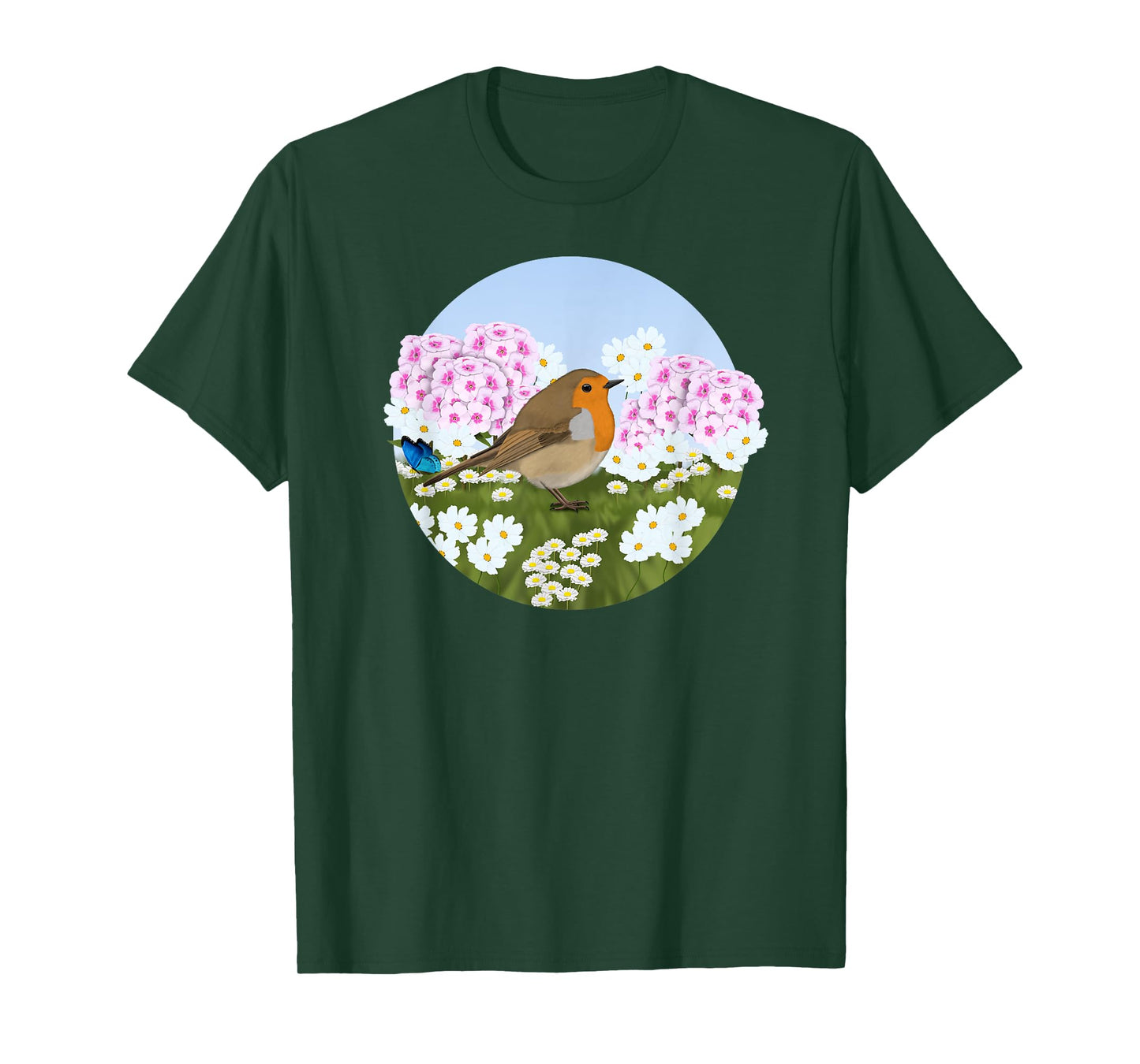 Robin Summer Flowers Bird Birder Bird Watching Biologist T-Shirt