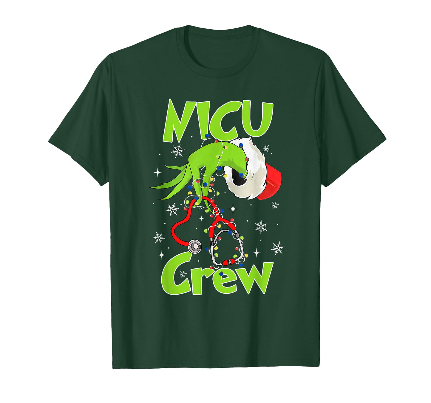 Nurse Christmas Stethoscope NICU Crew Xmas Lights Pajamas T-Shirt