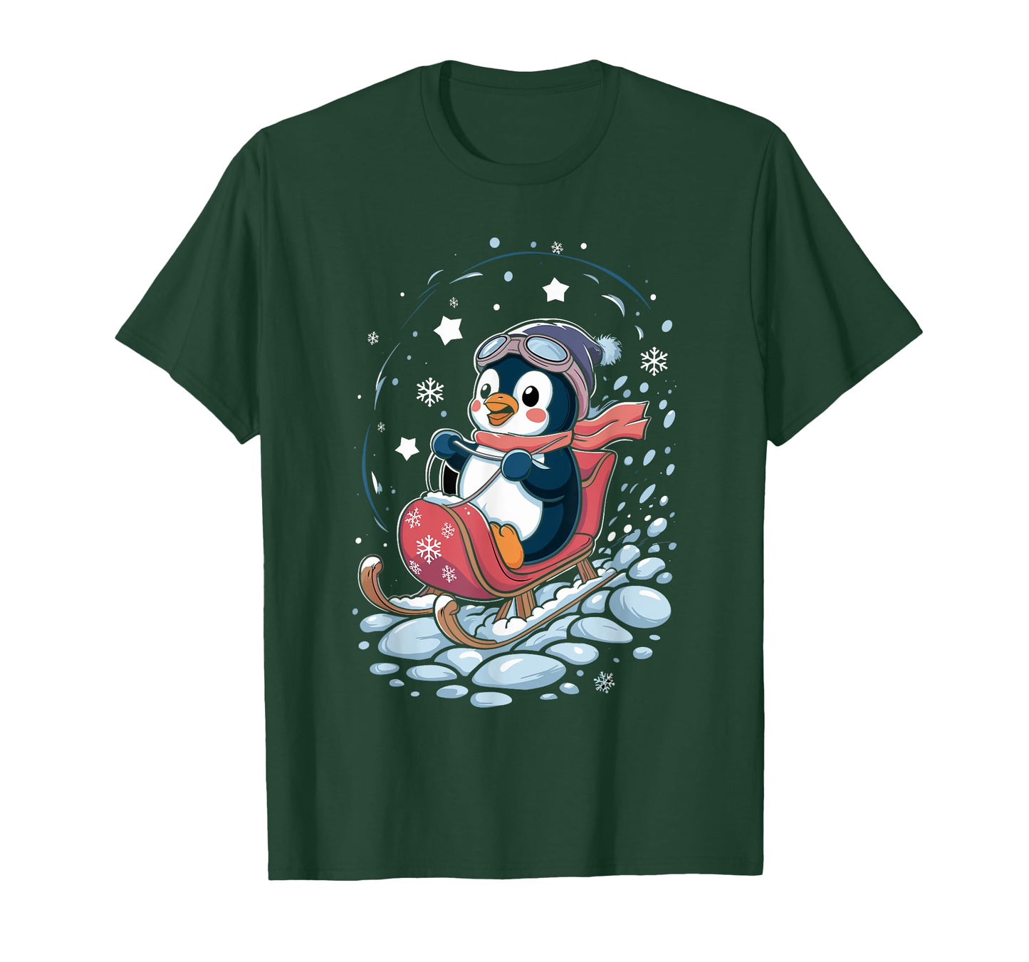 Penguin Snow Sledding Winter Cute Animal Sleigh Sled T-Shirt