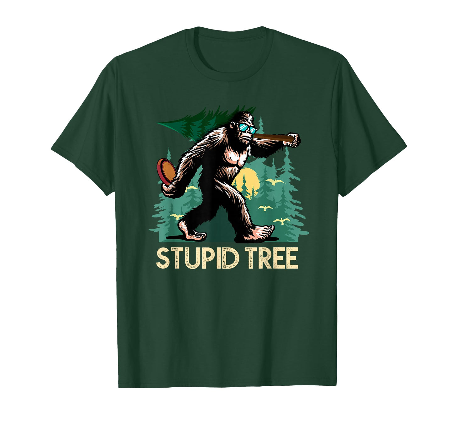 Stupid Tree Disc Golf Bigfoot Frolfing Funny Sasquatch T-Shirt
