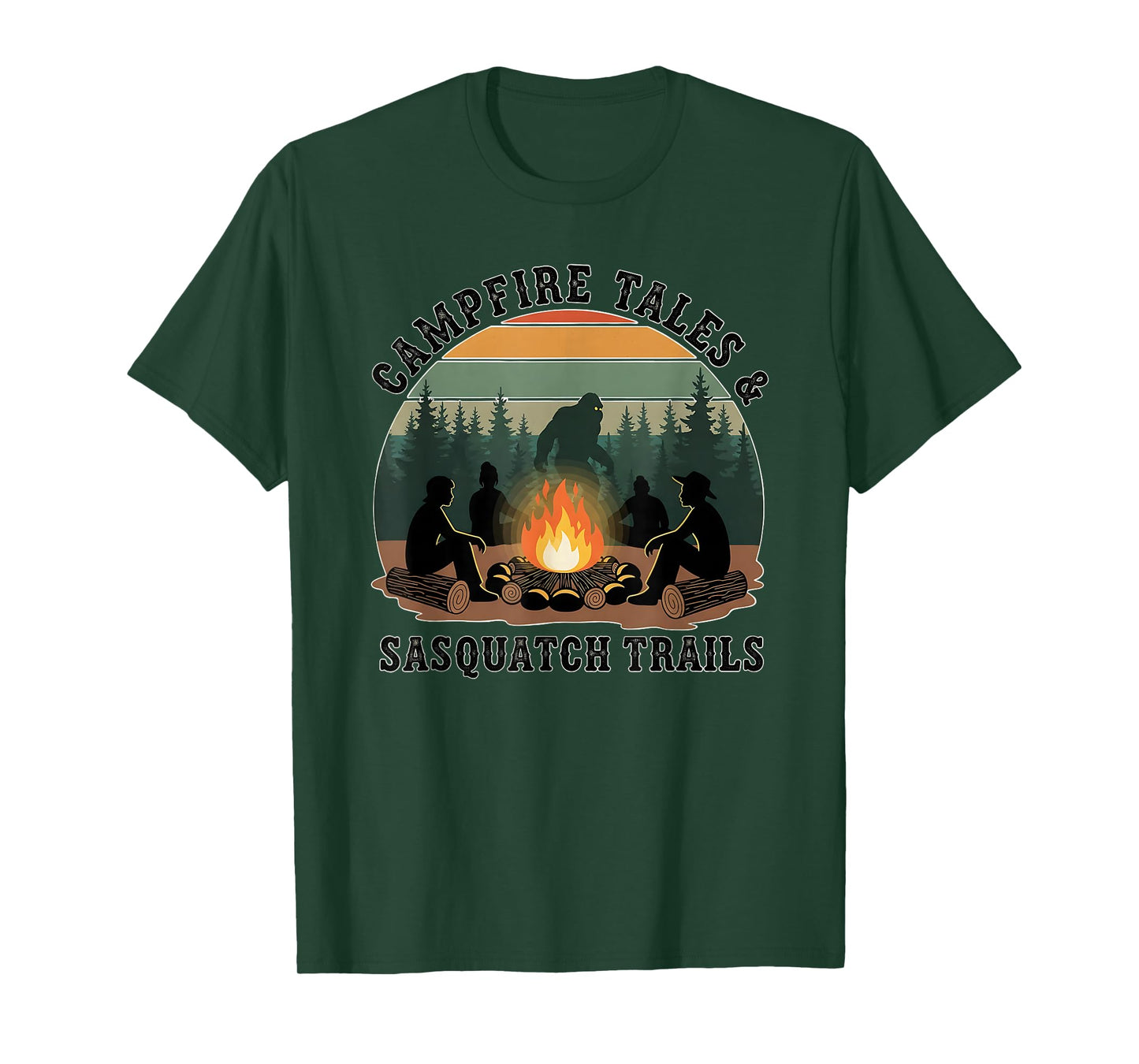 Sasquatch Trails – Retro Bigfoot Camping Campfire Tales T-Shirt