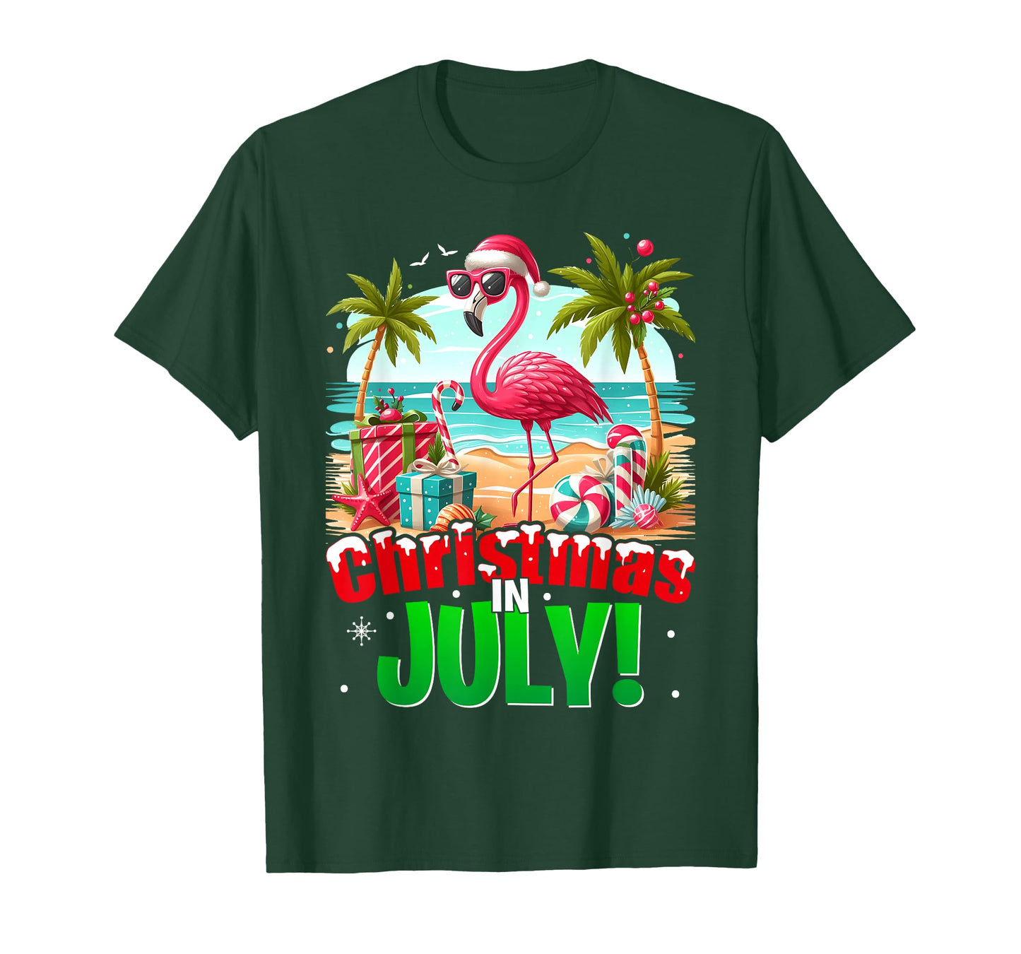 Christmas In July Shirt Boys Kids Santa Flamingo Summer Xmas T-Shirt