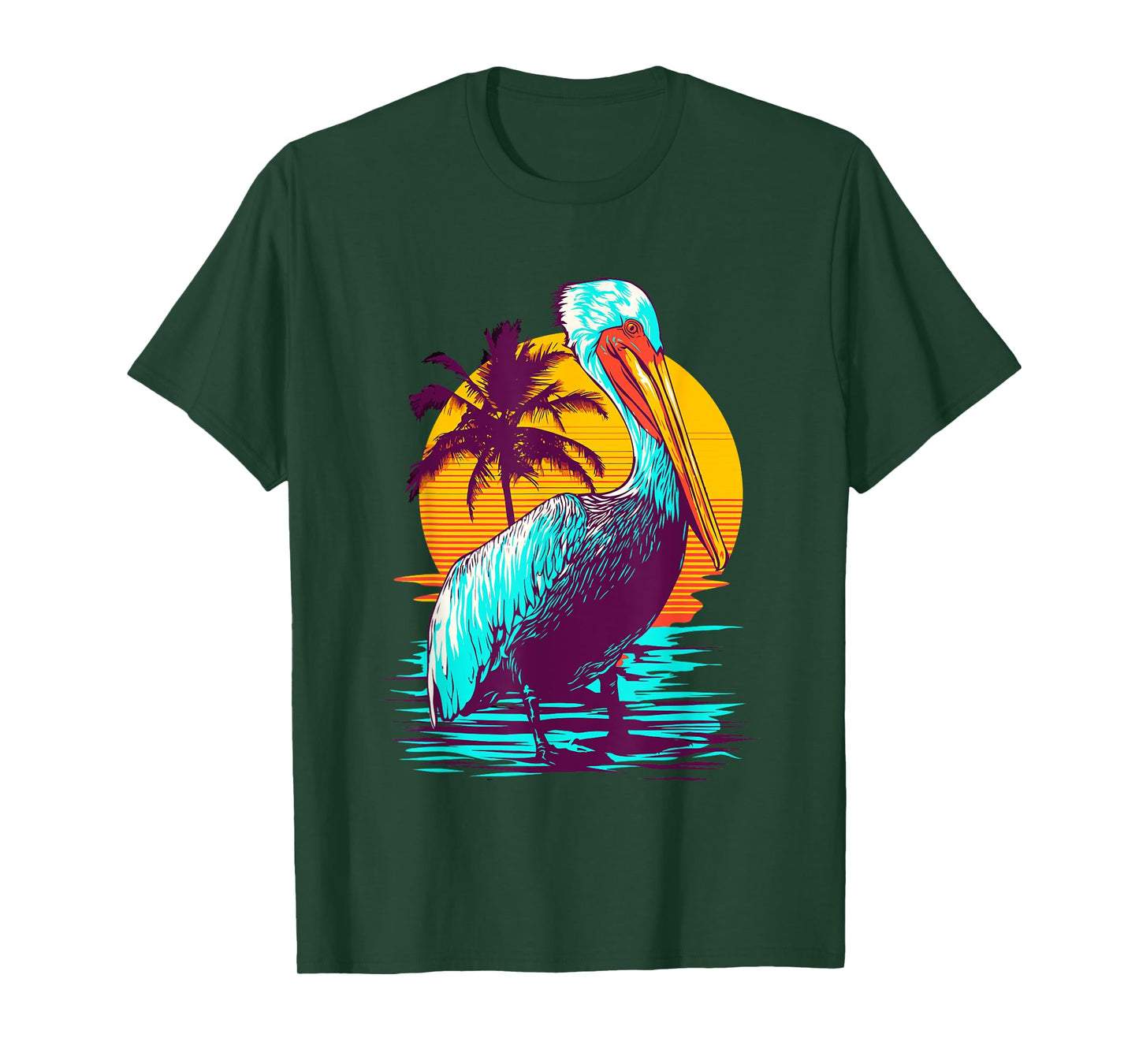 Bird Wildlife Animal Beautiful Nature Vintage Tropical Animal Print Pelican Graphic Tee T-Shirt - Black, Small, Unisex, Classic Fit, Short Sleeve, Cotton 60% Polyester 40%
