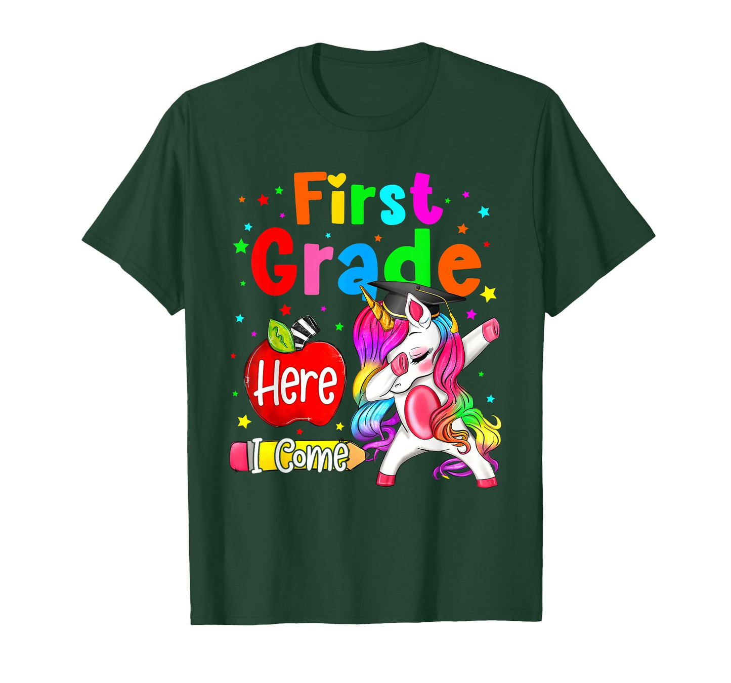 First Grade Here I Come Unicorn Girls Kids Back To School T-Shirt