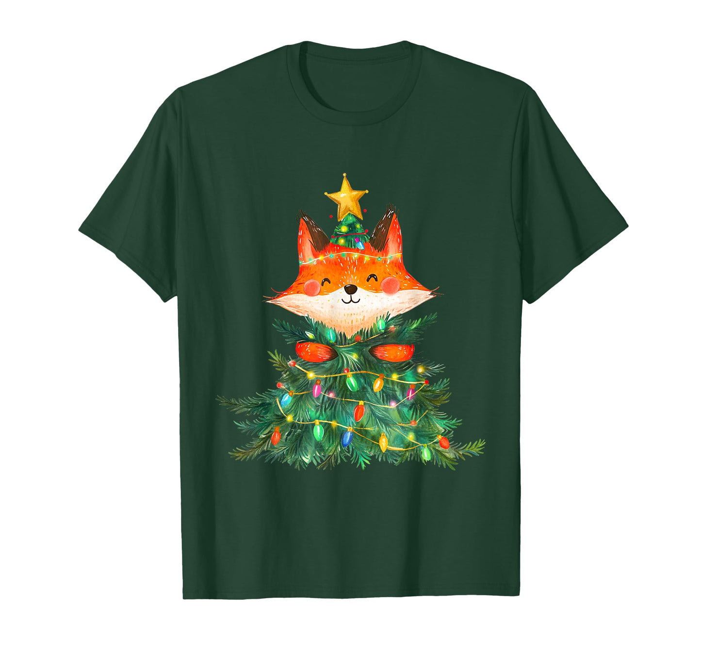 Fox Christmas Tree Pajamas Girls Boys Xmas Lights T-Shirt