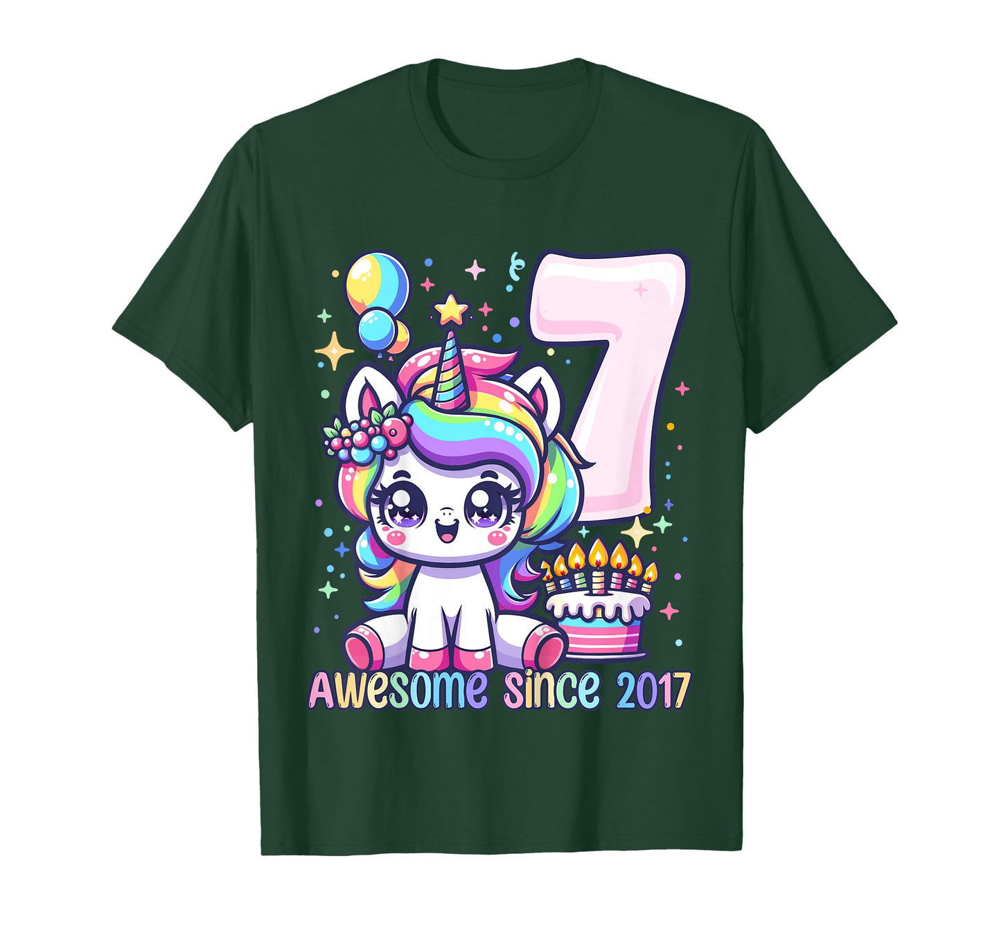 Kids Unicorn 7th Birthday 7 Year Old Unicorn Party Girls Outfit T-Shirt