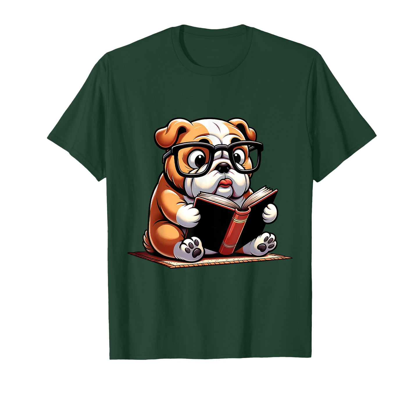 English Bulldog Reading a Book Dog T-Shirt for Men Women Girls Kids