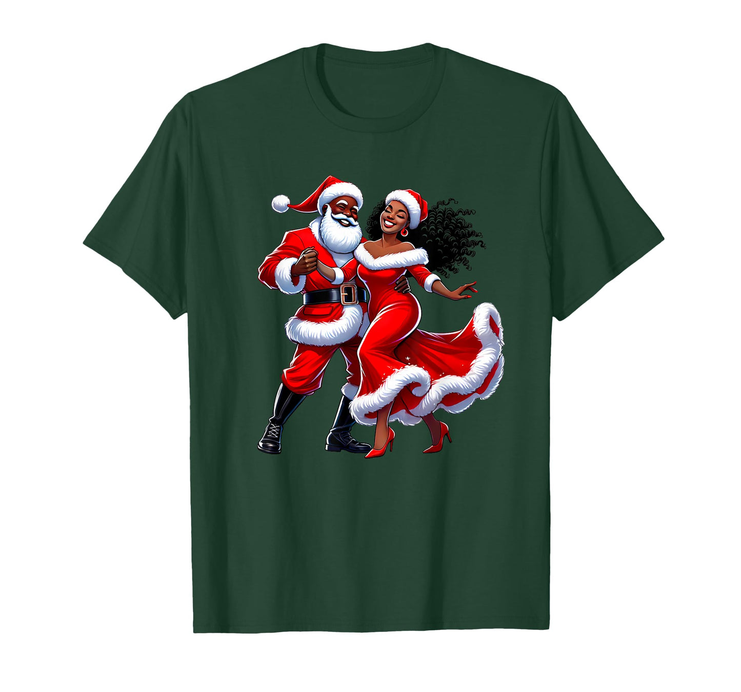 Christmas African Santa Mrs Claus Dancing African American T-Shirt