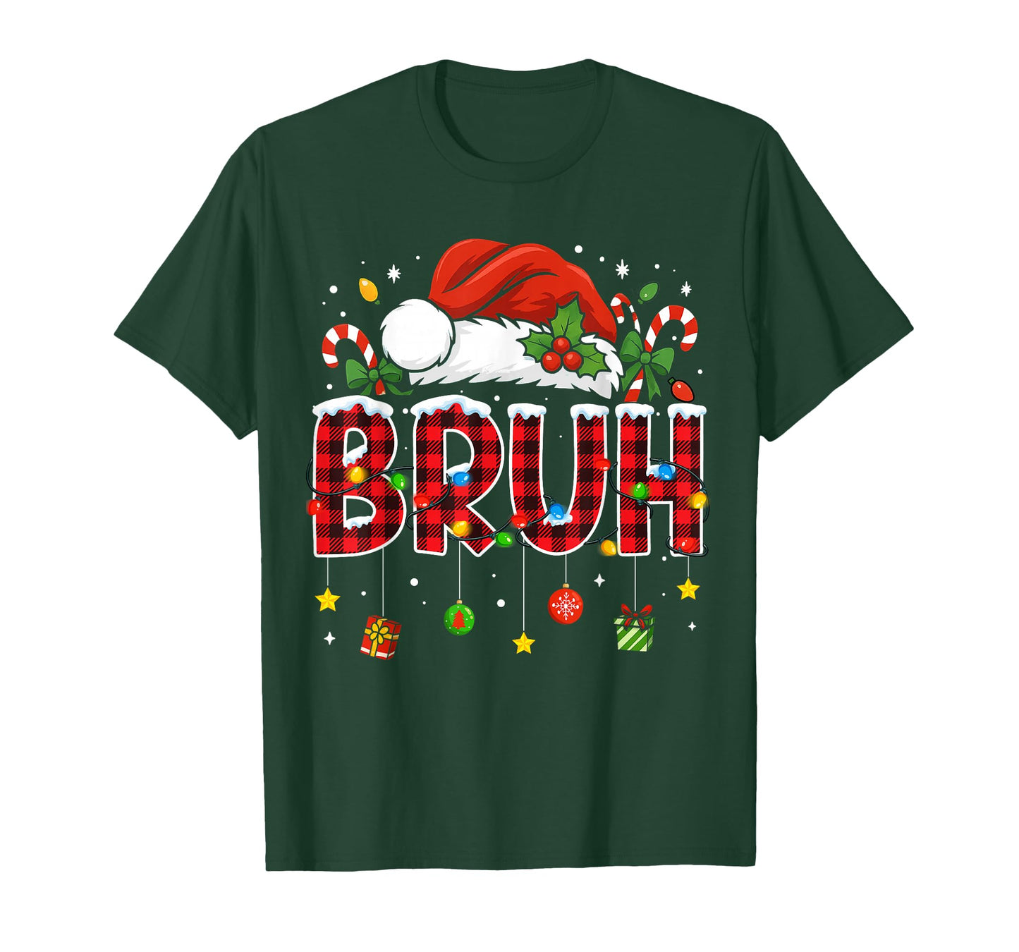 Bruh Funny Christmas Red Plaid Teens Boys Kids Xmas Pajamas T-Shirt