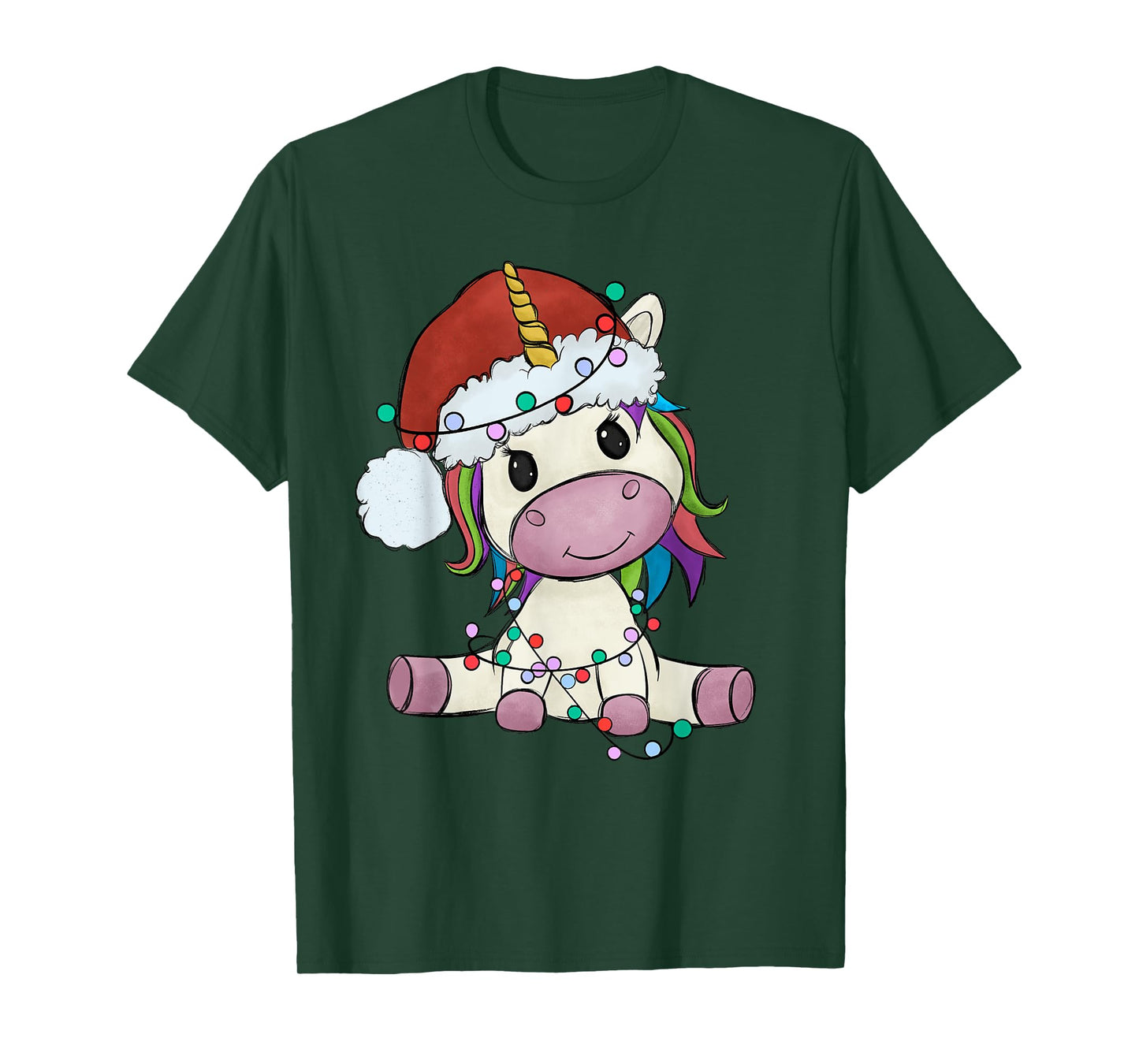 Unicorn Christmas Tree Lights Family Matching Kids Girls T-Shirt