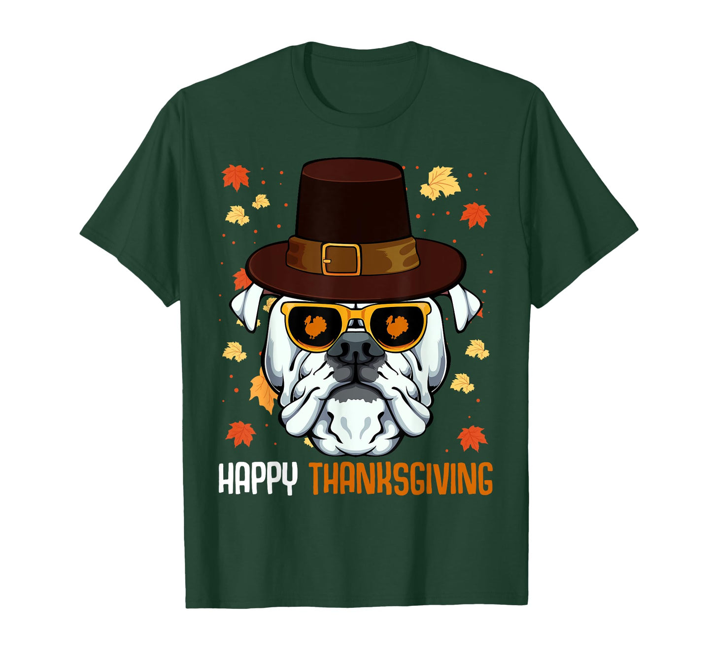 English Bulldog On Sunglasses Thanksgiving Day Dog Turkey T-Shirt