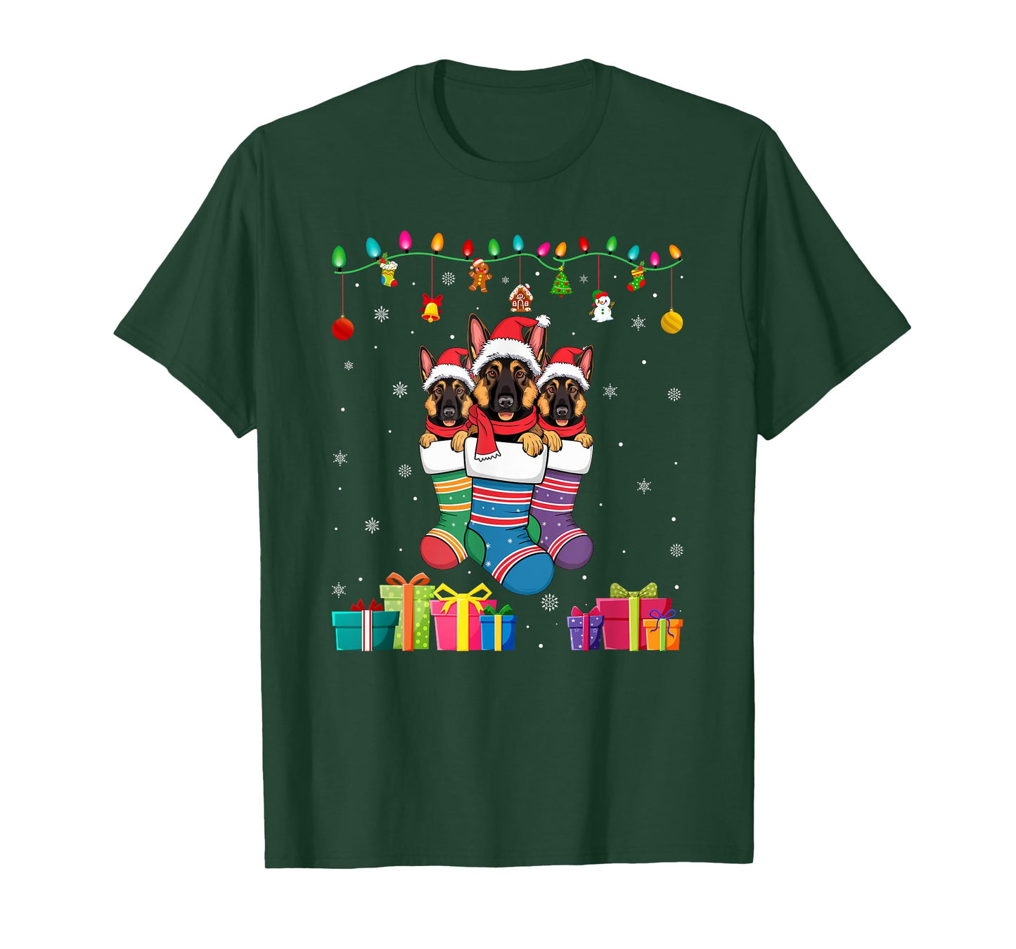 Three German Shepherd Dog in Sock Funny Boys Girls Kids Xmas T-Shirt