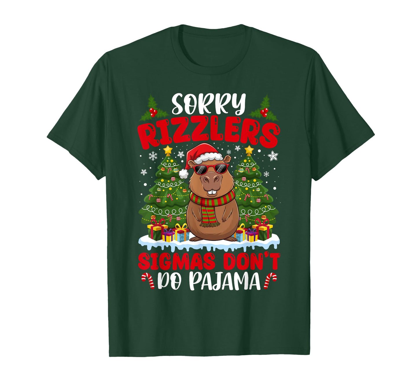 Sigmas Don't Do Pajamas Funny Gen Alpha Christmas Capybara T-Shirt