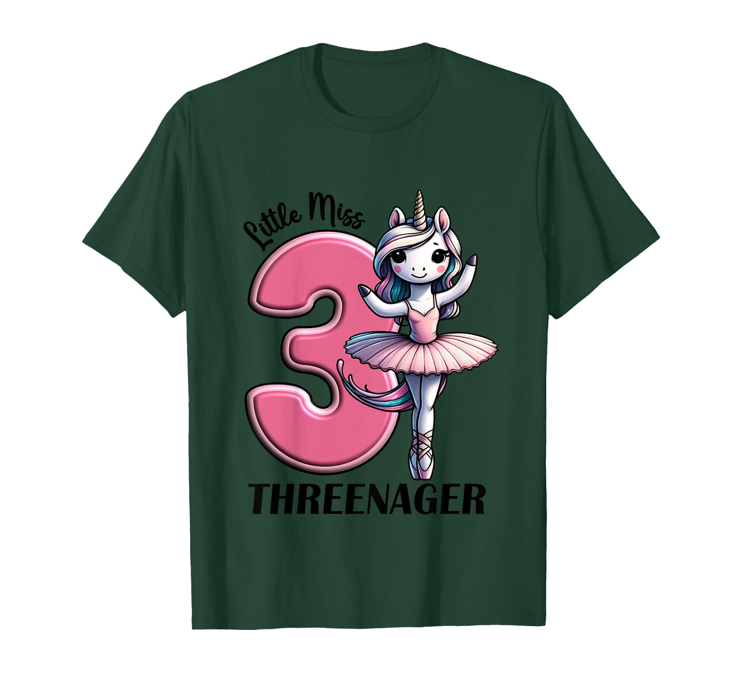 Kids Little Miss Threenager Three 3rd Birthday Girls 3 Years T-Shirt