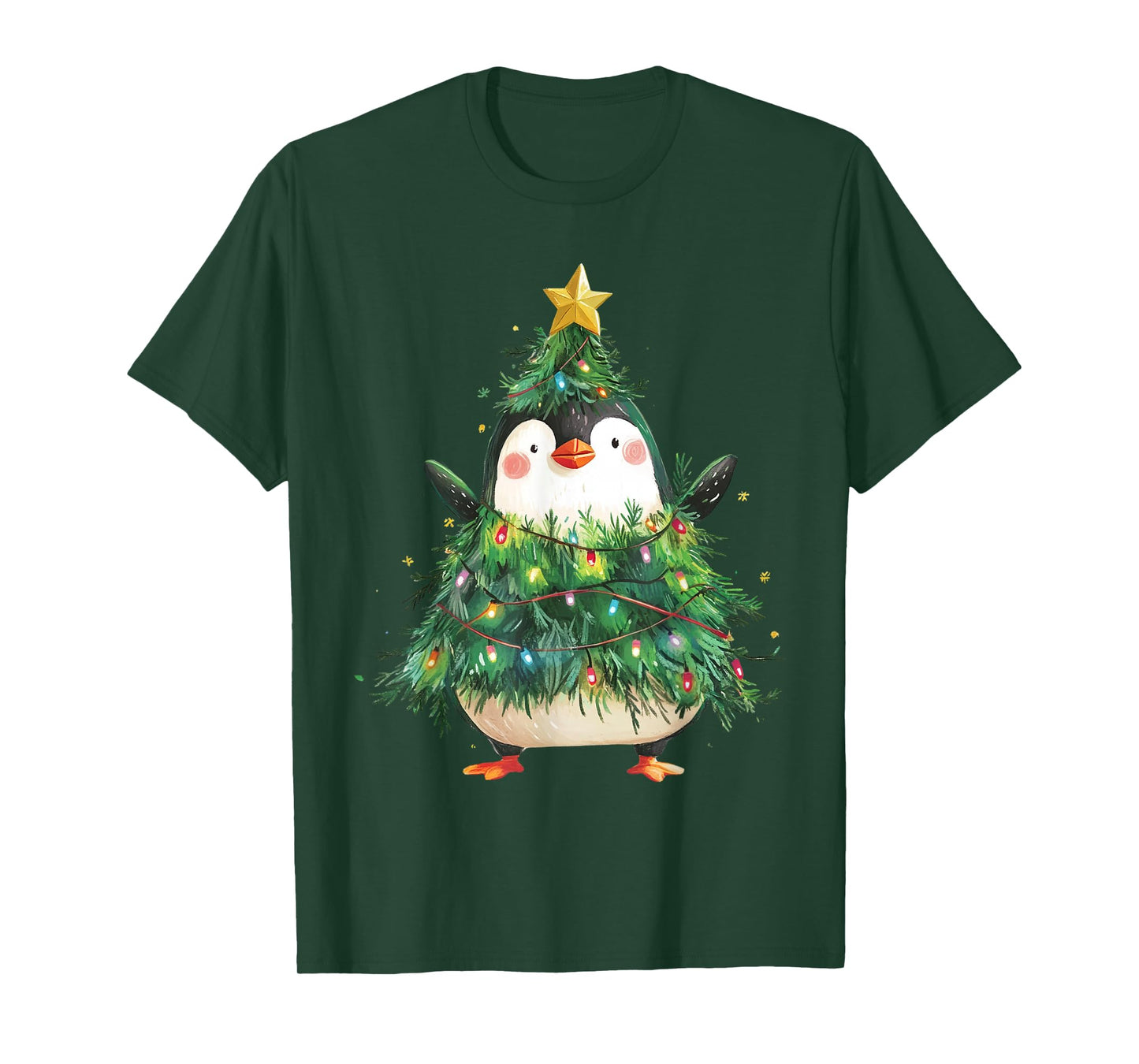 Penguin Christmas Tree Pajamas Girls Boys Xmas Lights T-Shirt