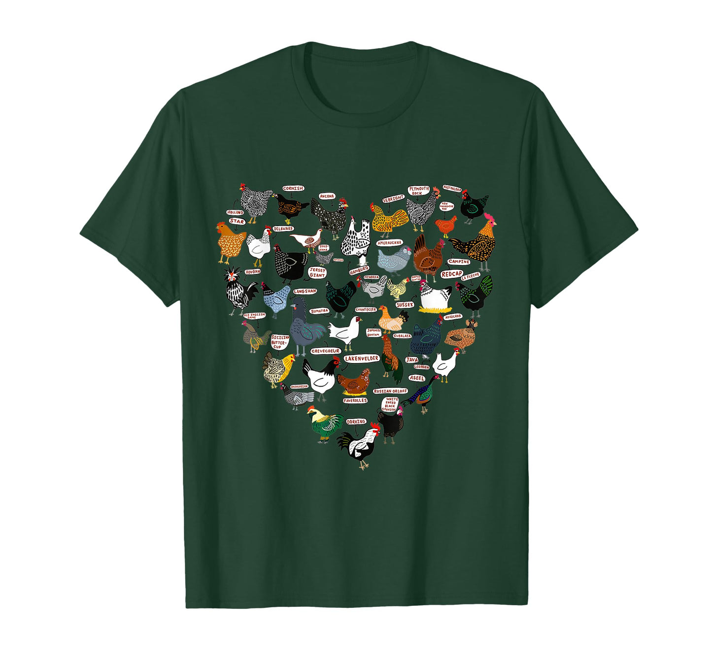 Funny Heart Design List Of Chicken Breeds T-Shirt