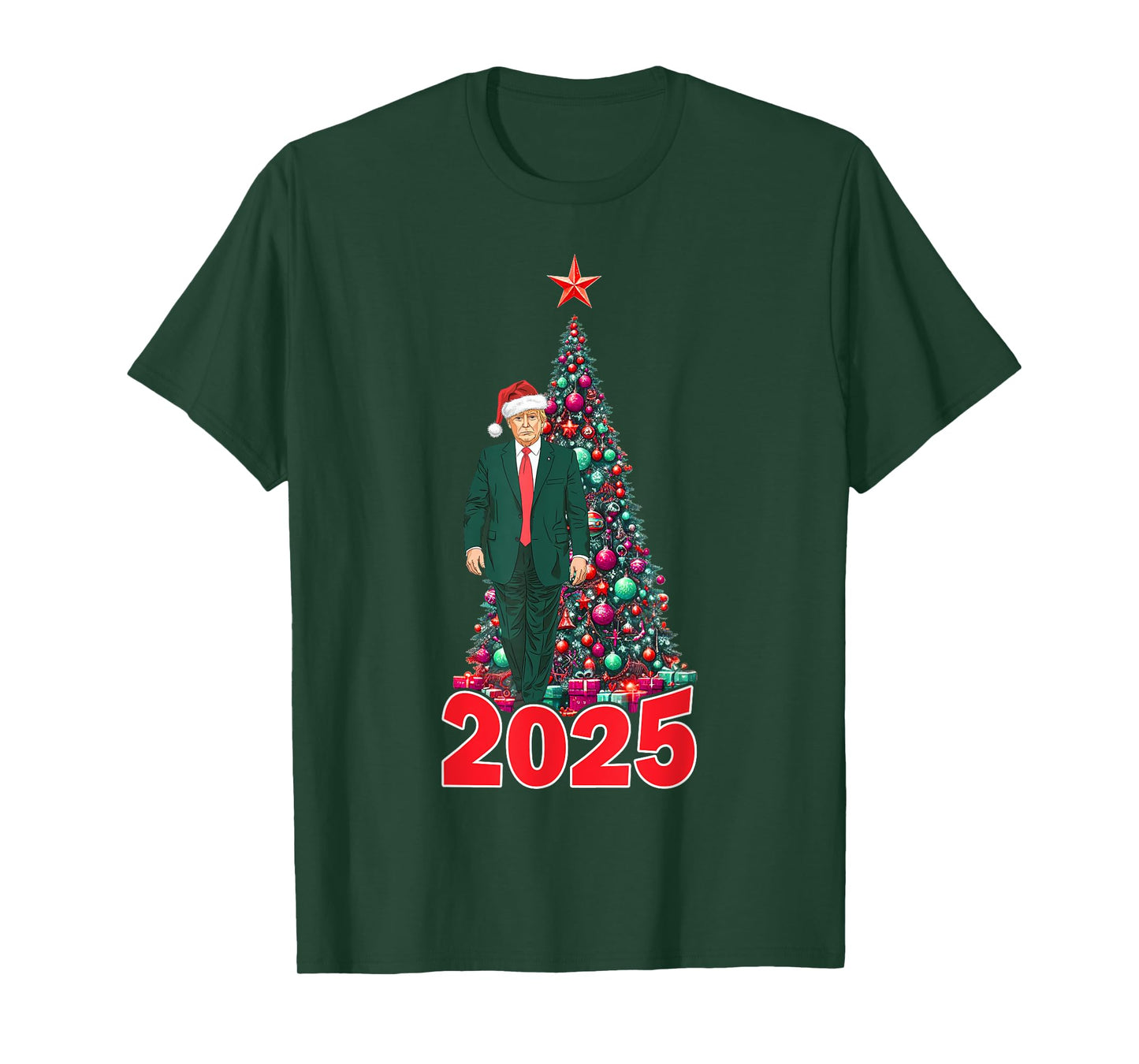 Funny Christmas Trump Santa 2025 Meme Xmas Tree Patriotic T-Shirt