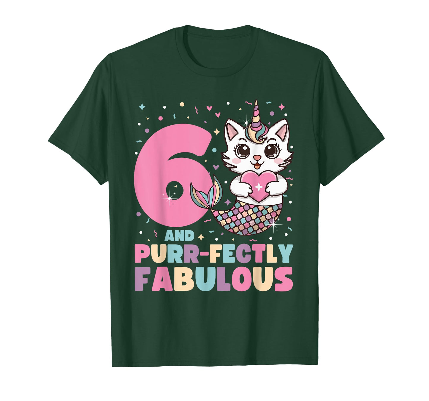 6th Birthday 6 Years Old Mermaid Unicorn Cat Girls Unicorn T-Shirt