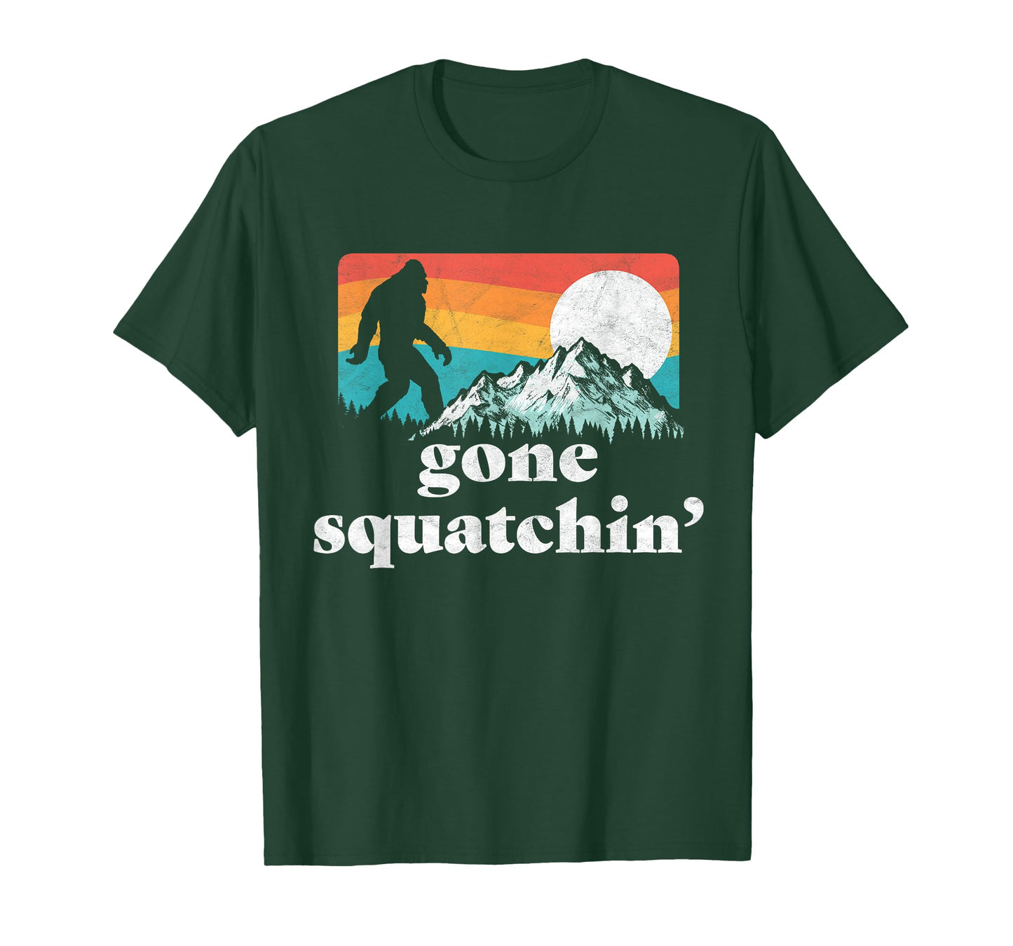 Gone Squatchin'! Funny Bigfoot Mountains Retro Graphic T-Shirt