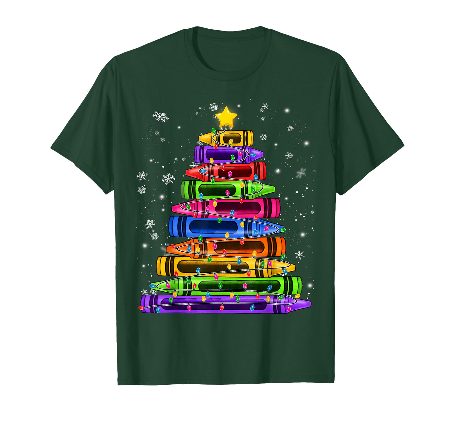 Crayon Christmas Tree Lights School Teacher Student Xmas T-Shirt