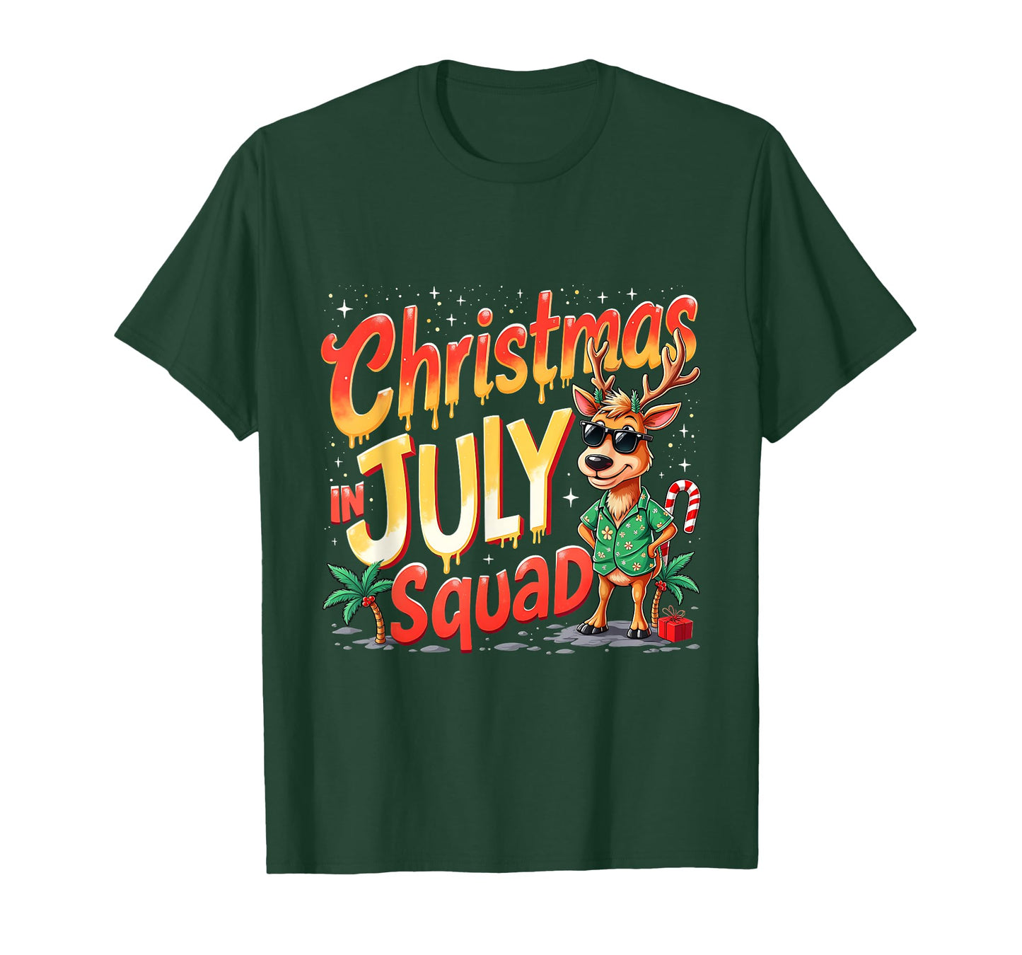 Christmas In July Squad Summer Funny Santa Reindeers T-Shirt