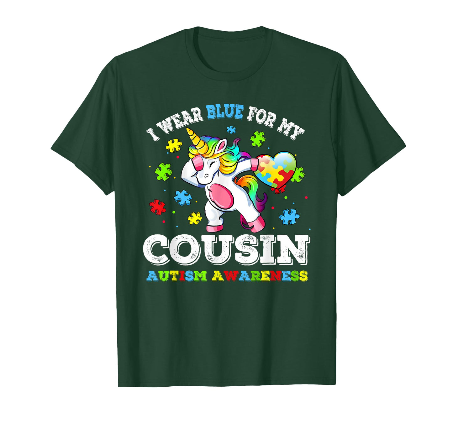 I Wear Blue For My Cousin Autism Dab Unicorn Puzzle Piece T-Shirt