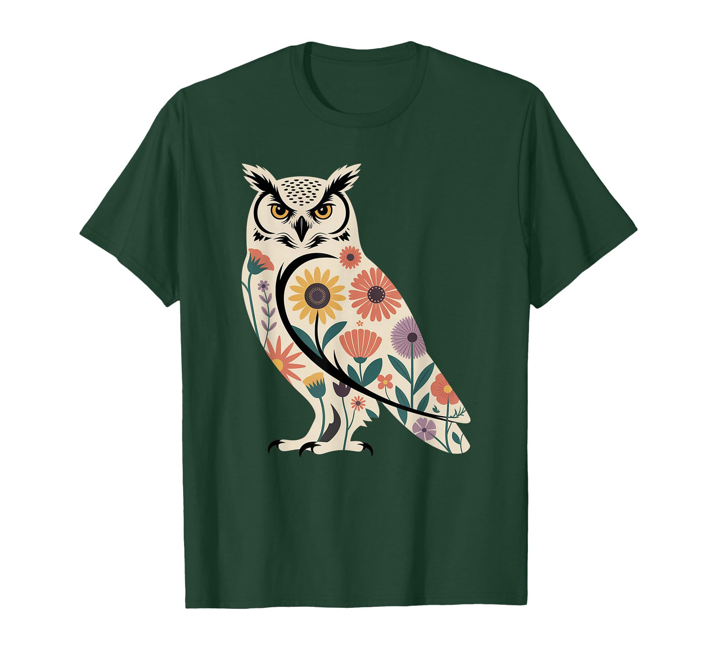 Floral Owl Bird Lover Birding Enthusiasts Men Women Kids T-Shirt