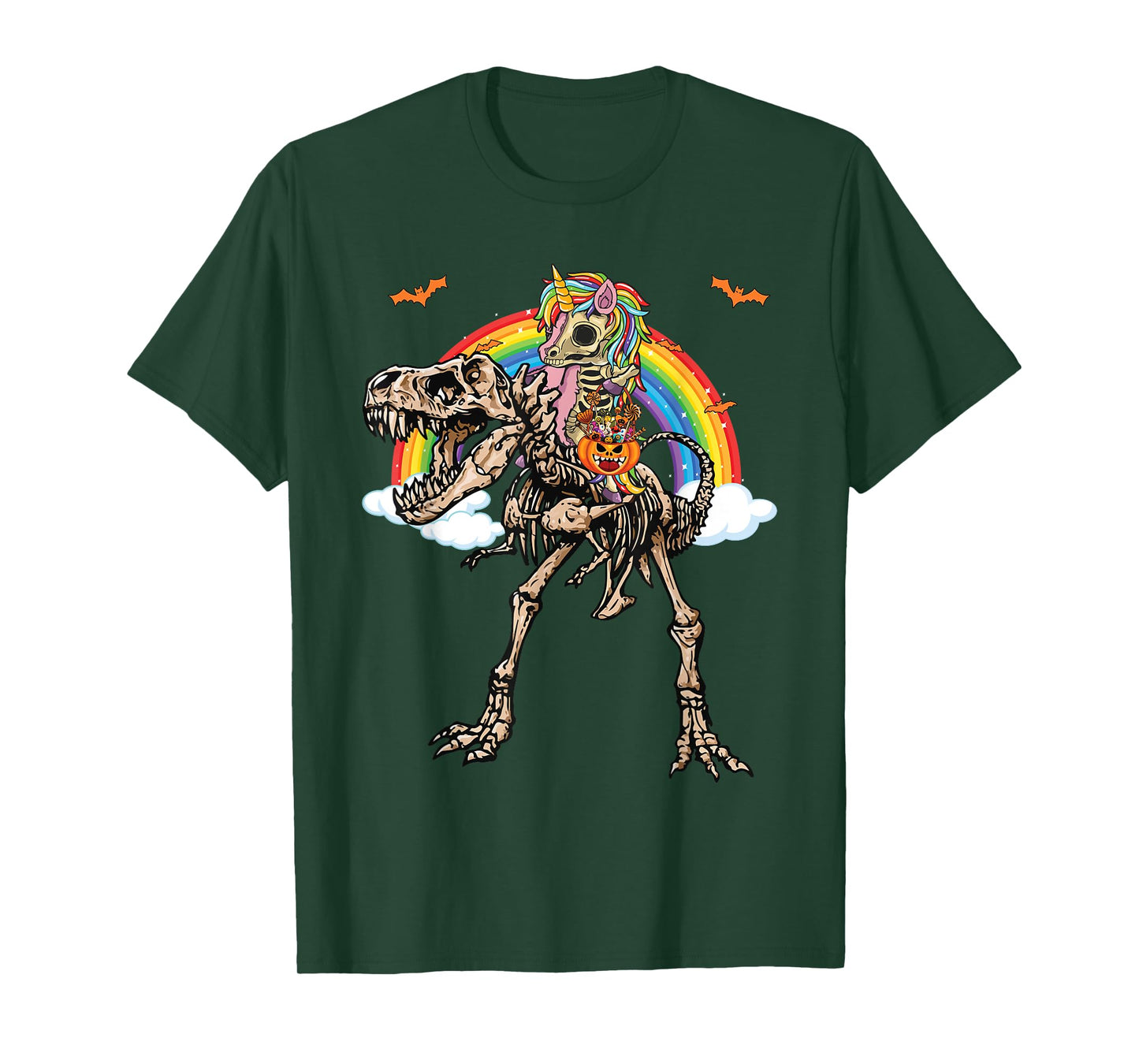 Skeleton Unicorn Riding Dinosaur T Rex Halloween T-Shirt
