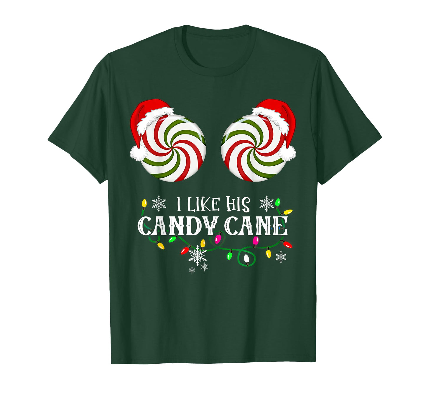 Family Christmas Happy Hallothanksmas I Like His Candy Cane I Like Her Peppermint Candies Unisex-Adults Couples Winter Black Plaid T-Shirt