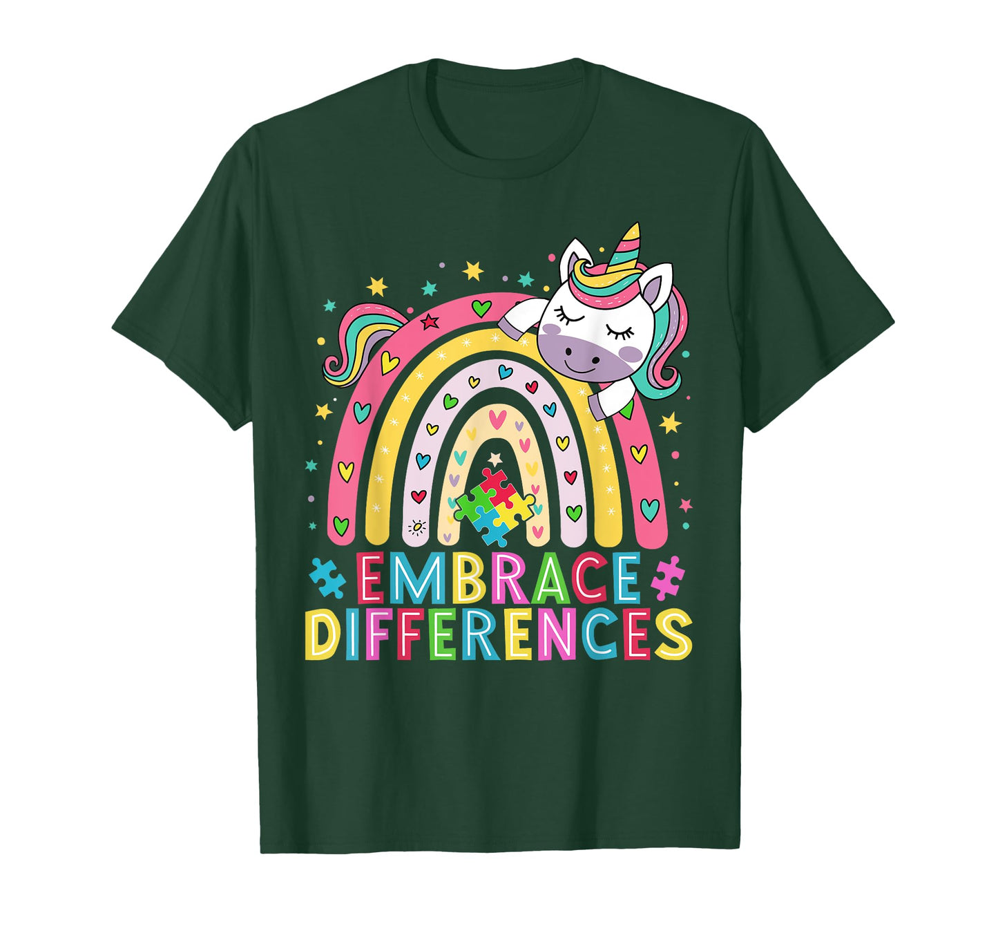 Funny Autism Awareness Cute Rainbow Unicorn Women Girls T-Shirt