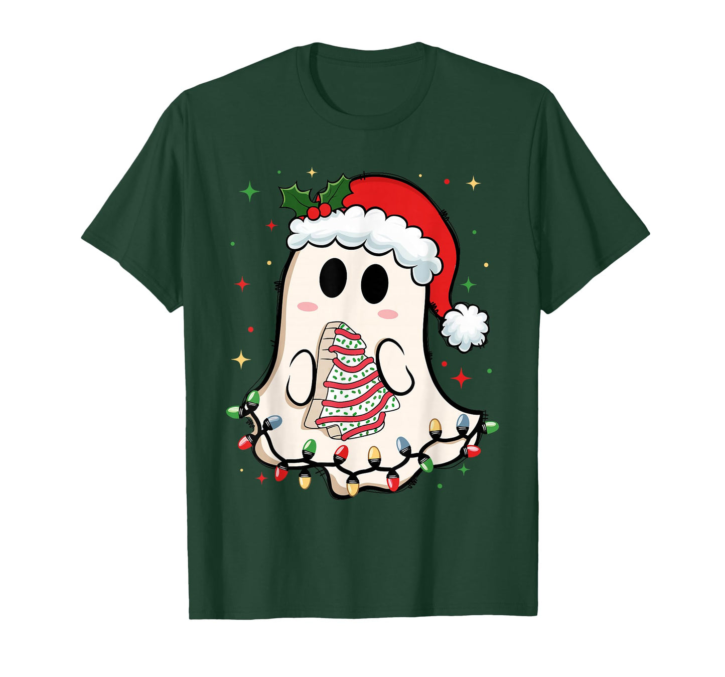 Cute Christmas Ghost Tree Cake Merry Xmas Women Girls Kids T-Shirt