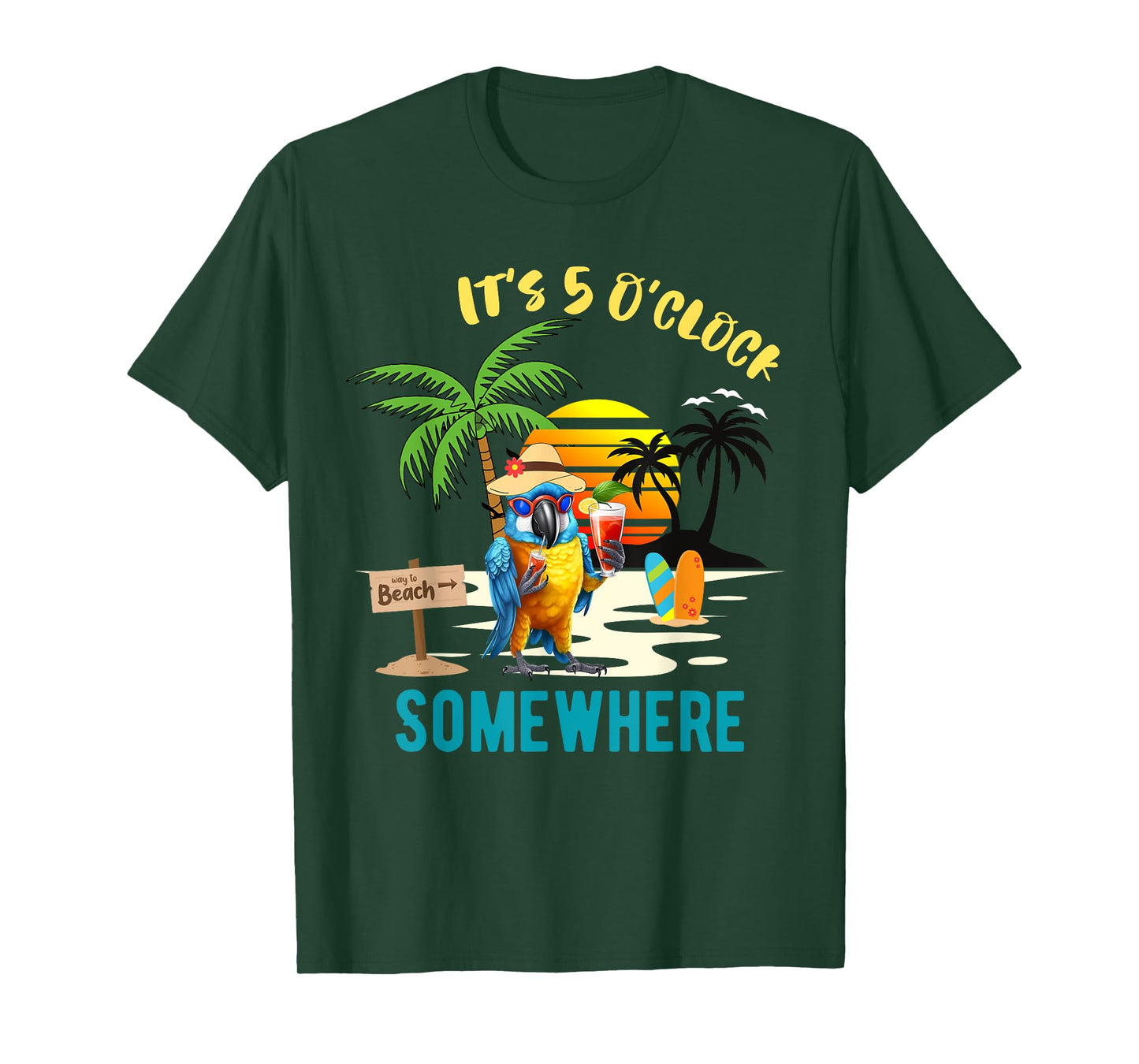 It's 5 O’clock Somewhere Parrot Sunset Drinking T-Shirt