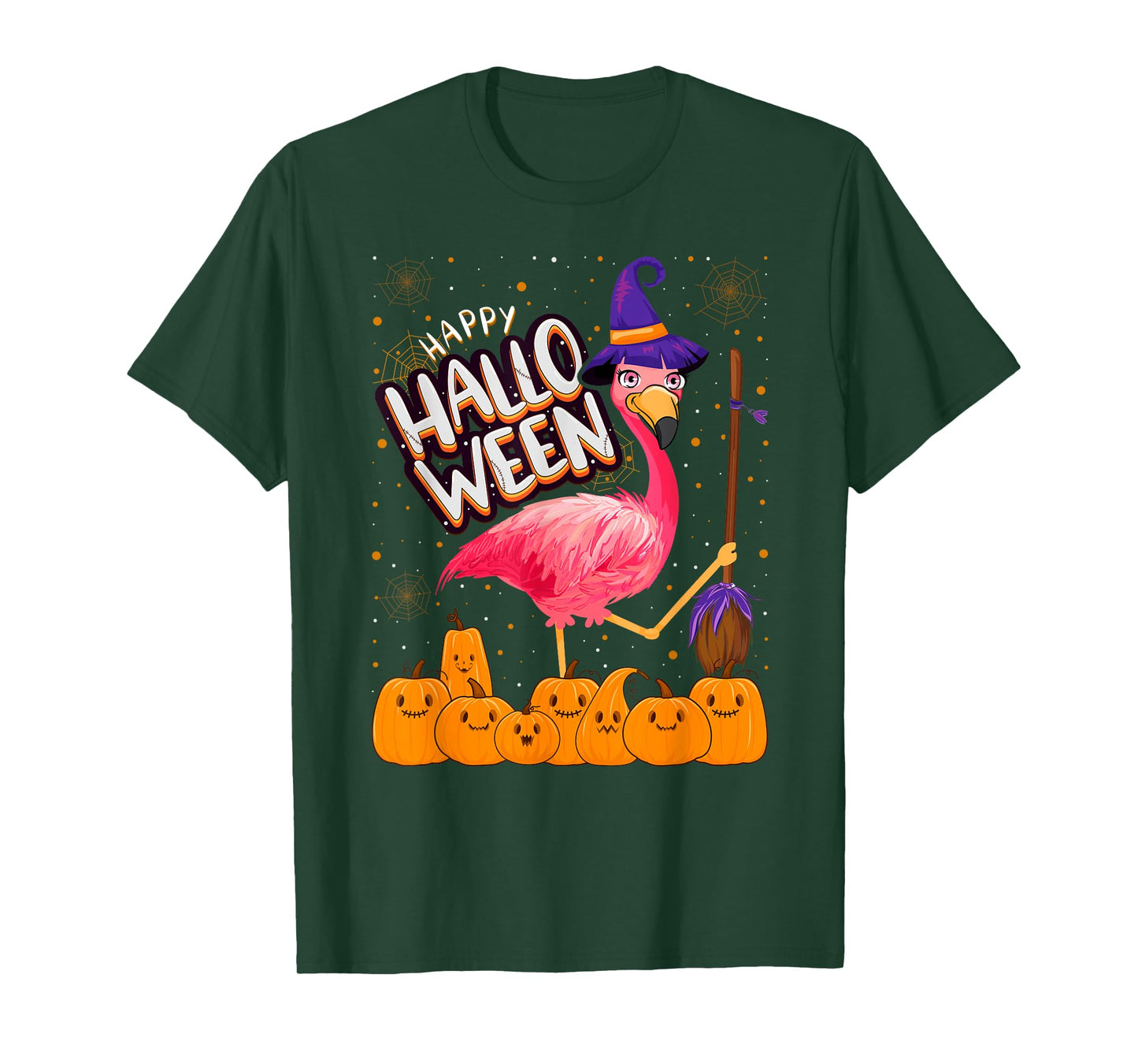 Happy Halloween - Flamingo Lover Witch Hat Pumpkin Halloween T-Shirt