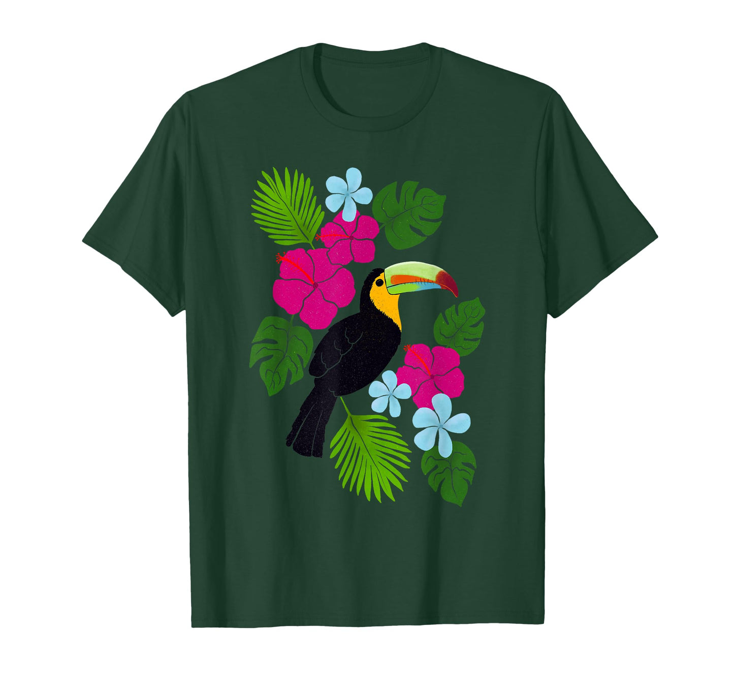 Tropical Toucan With Bright Florals and Leaves T-Shirt