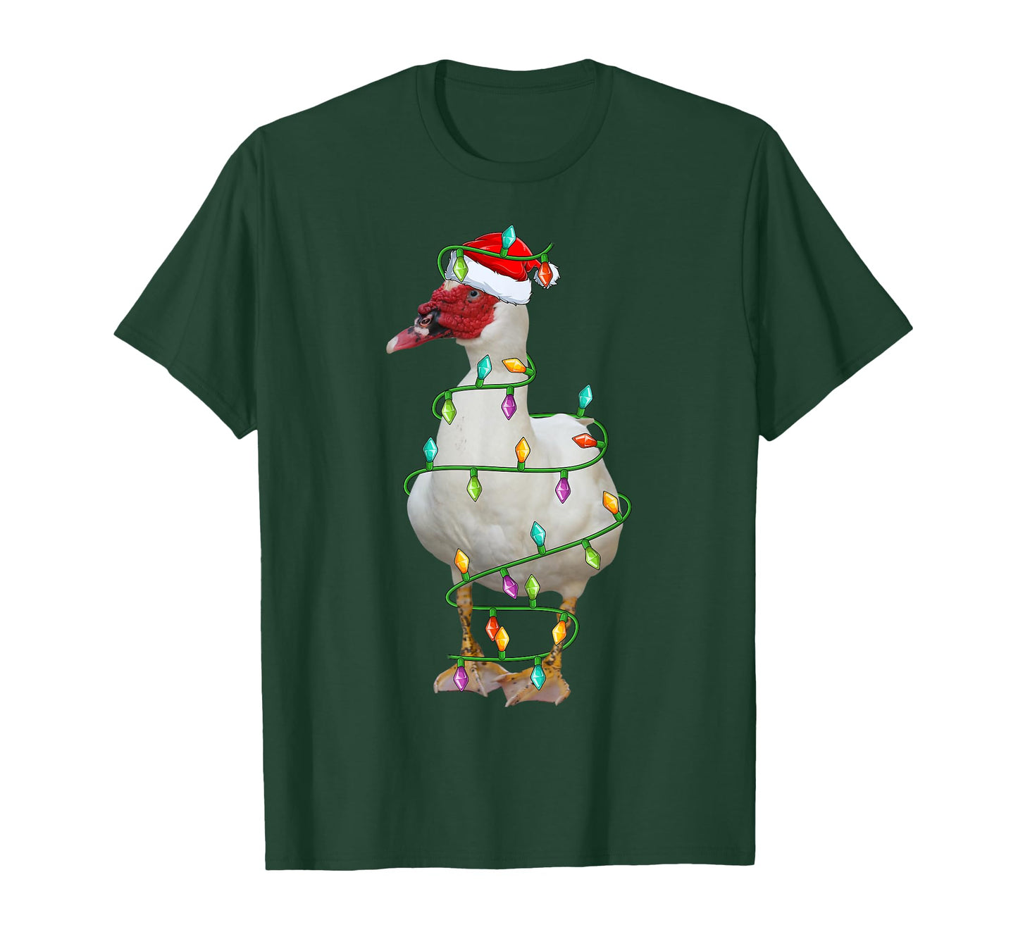 Xmas Lights Santa Hat Muscovy Duck Bird Christmas T-Shirt