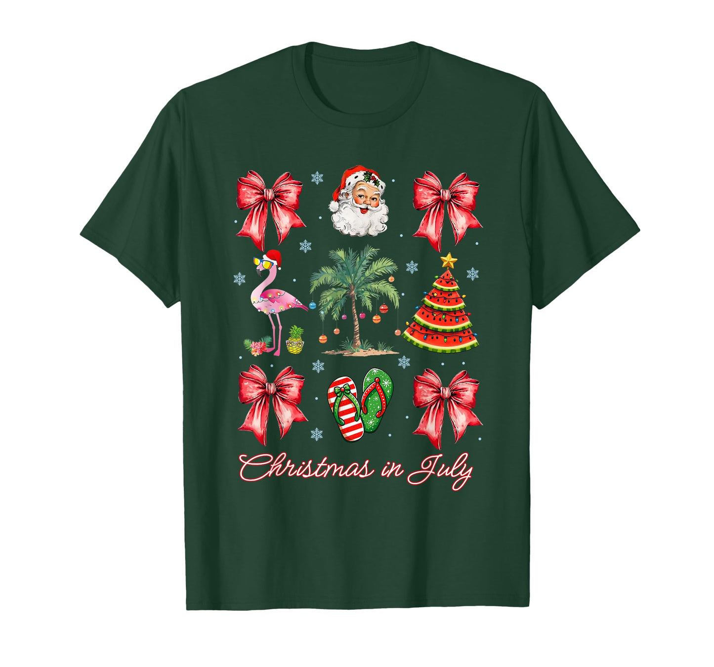 Christmas In July Coquette Bow Palm Tree Beach Summer Santa T-Shirt