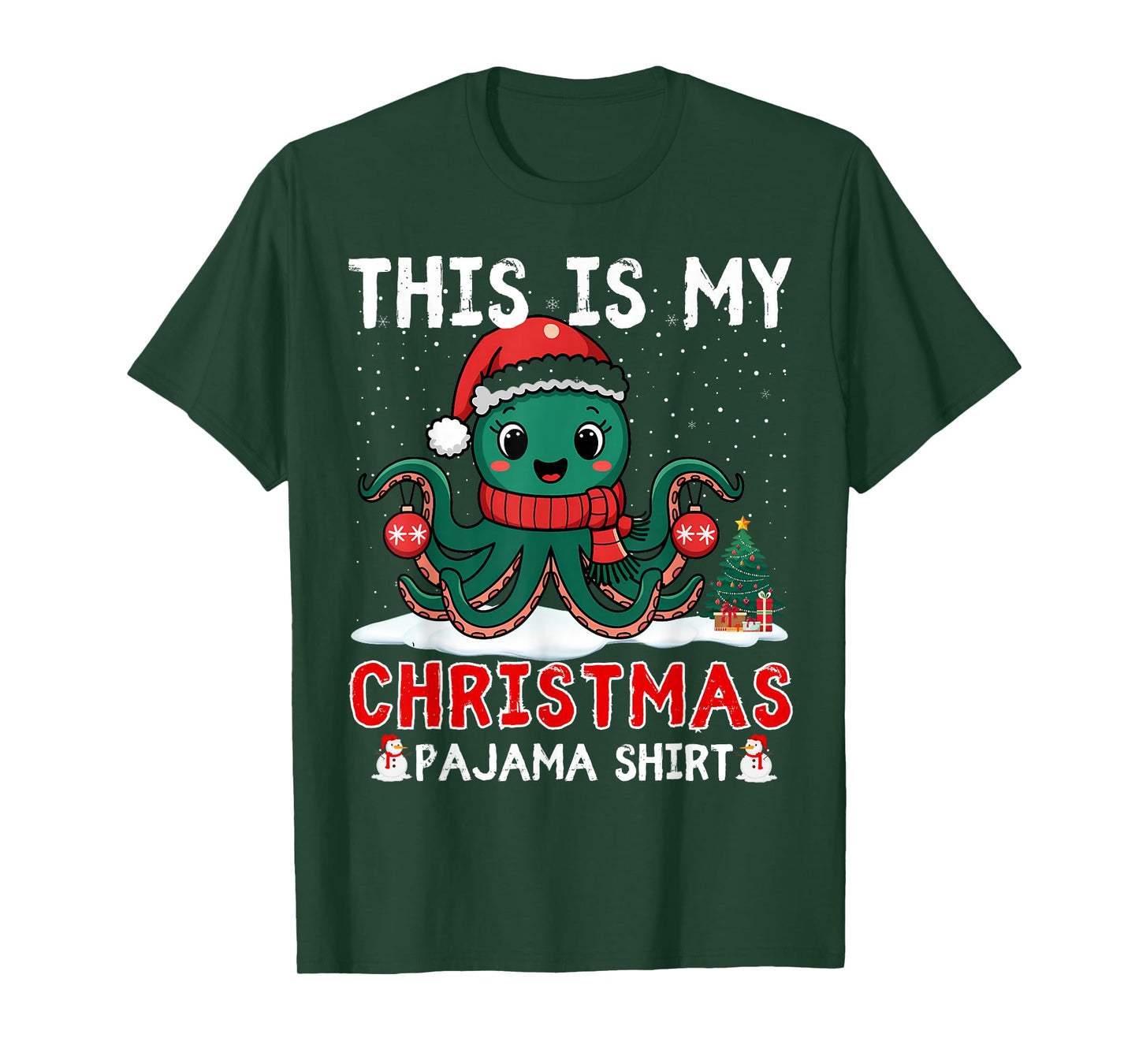 Octopus Christmas Pajama Xmas Santa Hat Octopus Lover kids T-Shirt